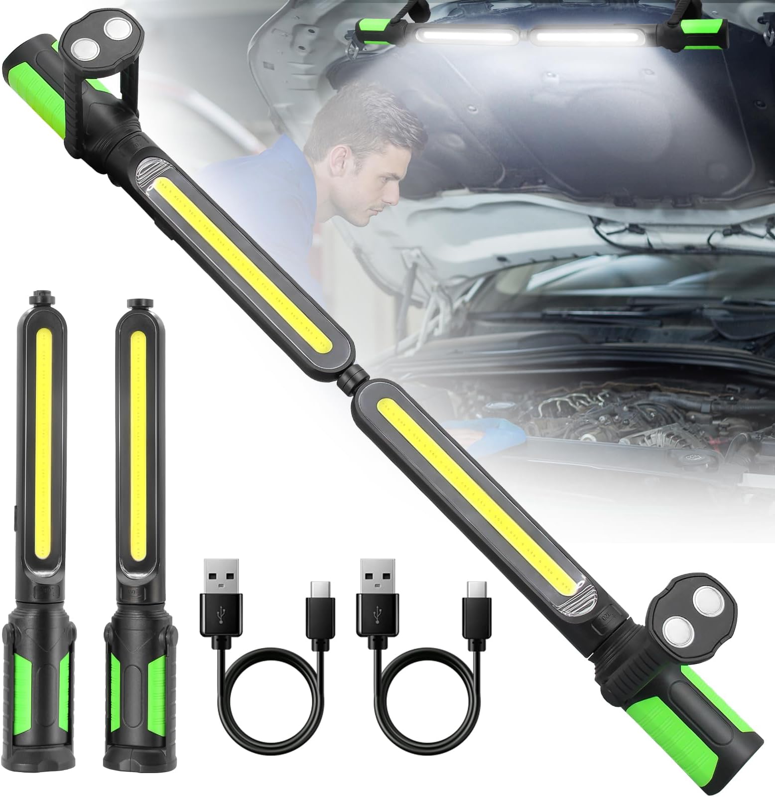 SYLSTAR Work Light for Mechanic, 2400LM LED, 4400mAh Rechargeable, Magnetic, Underhood Work Light with Hooks for Car Repairing/Inspection/Garage/Workshop/Emergency