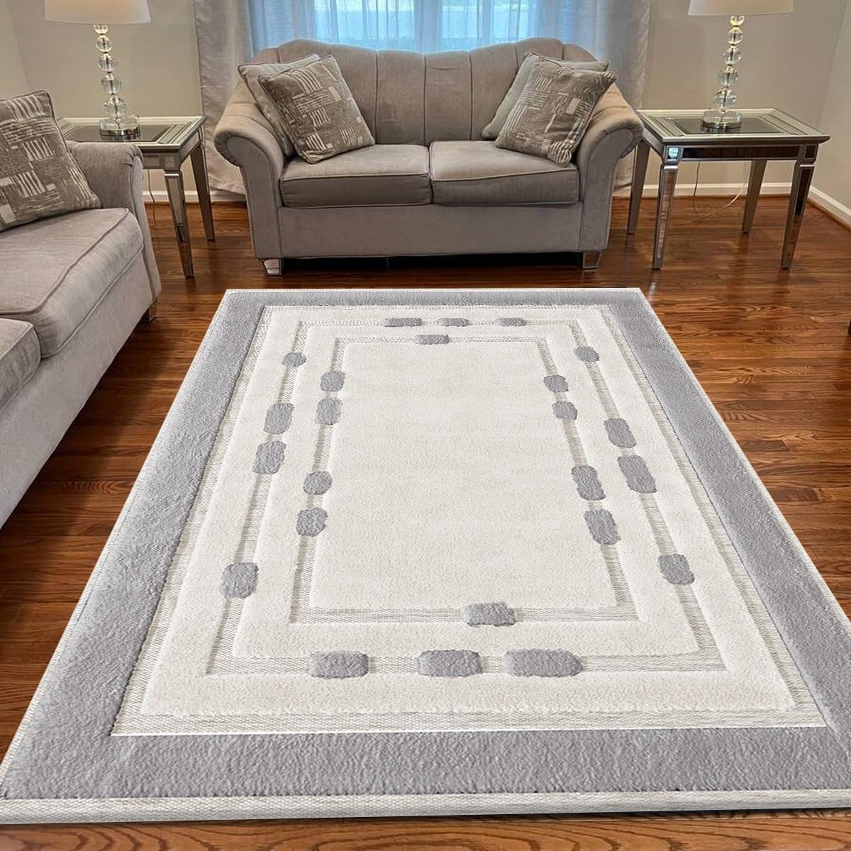 Rugs Inn Comfy Rug for Bedroom Dining Room Living Room - Super Soft Dense Pile Heavy Weight Non Slip Washable Rug (Des3 Grey, 160 x 230 cm)