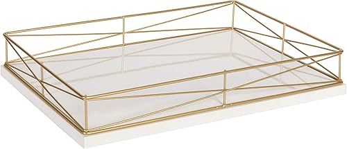 Kate and Laurel Mendel - Bandeja rectangular con borde de metal decorativo, 16.5 x 12 pulgadas, blanco y dorado
