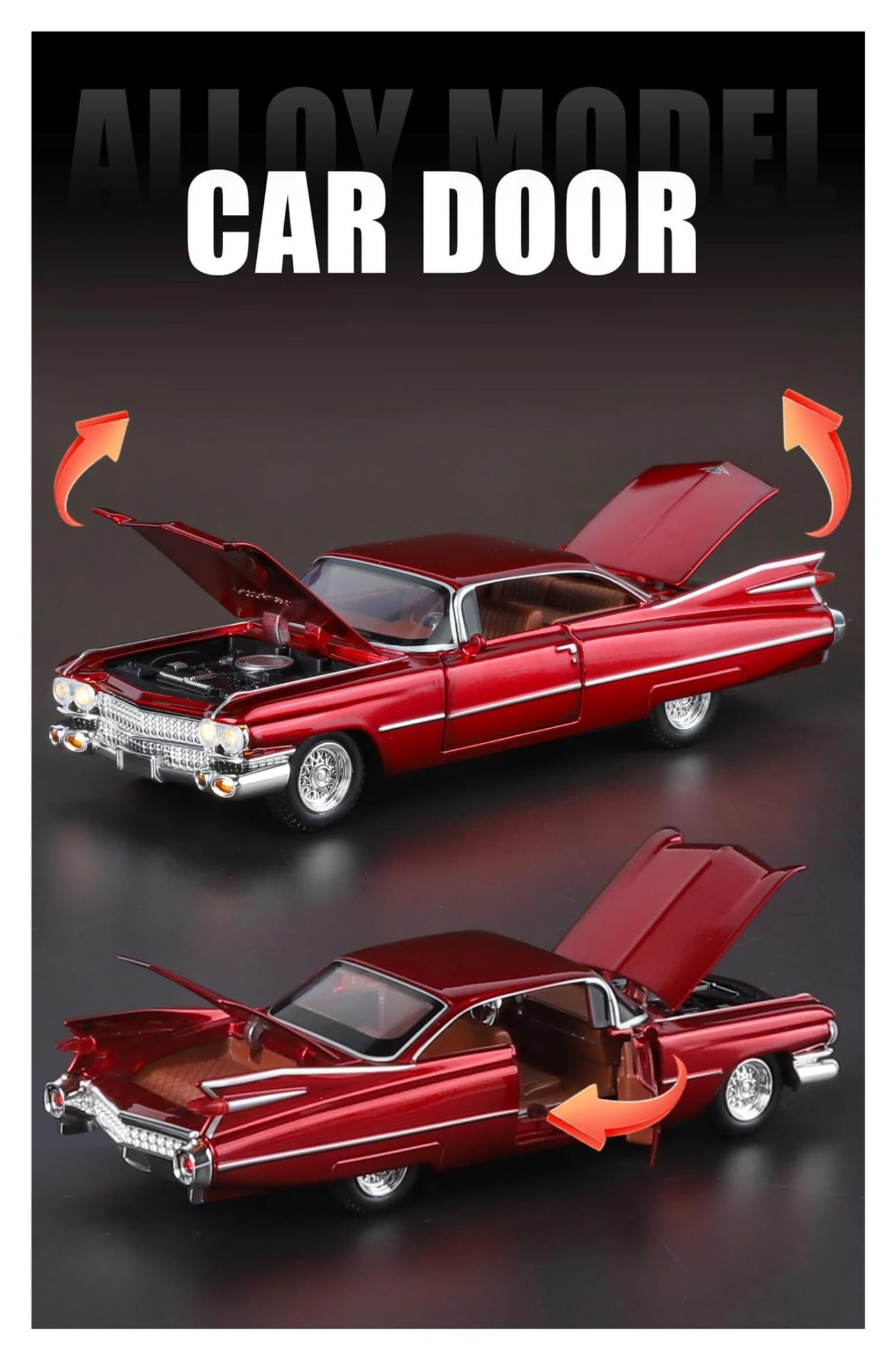 1:32 per Cadillac per Eldorado per Biarritz Modello classico retrò di auto | (Batterie non incluse) Modello di auto pressofusa in lega di metallo(Pink)