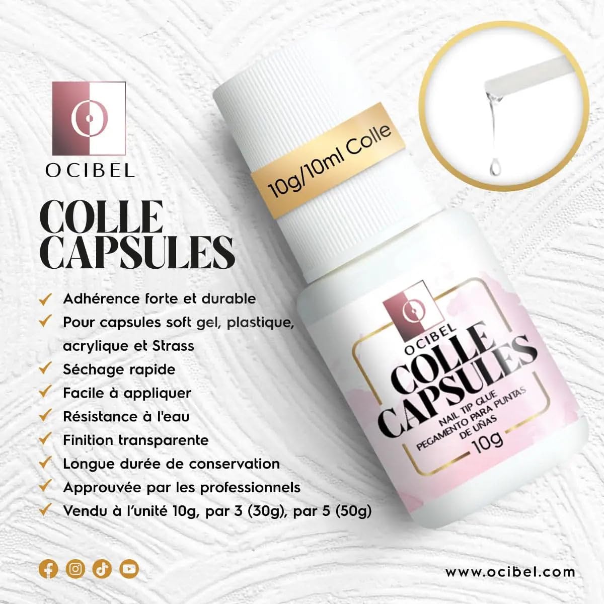 Lot De 5 Colles Pour Faux Ongles 7g + Pinceau - Séchage Rapide - Neuf