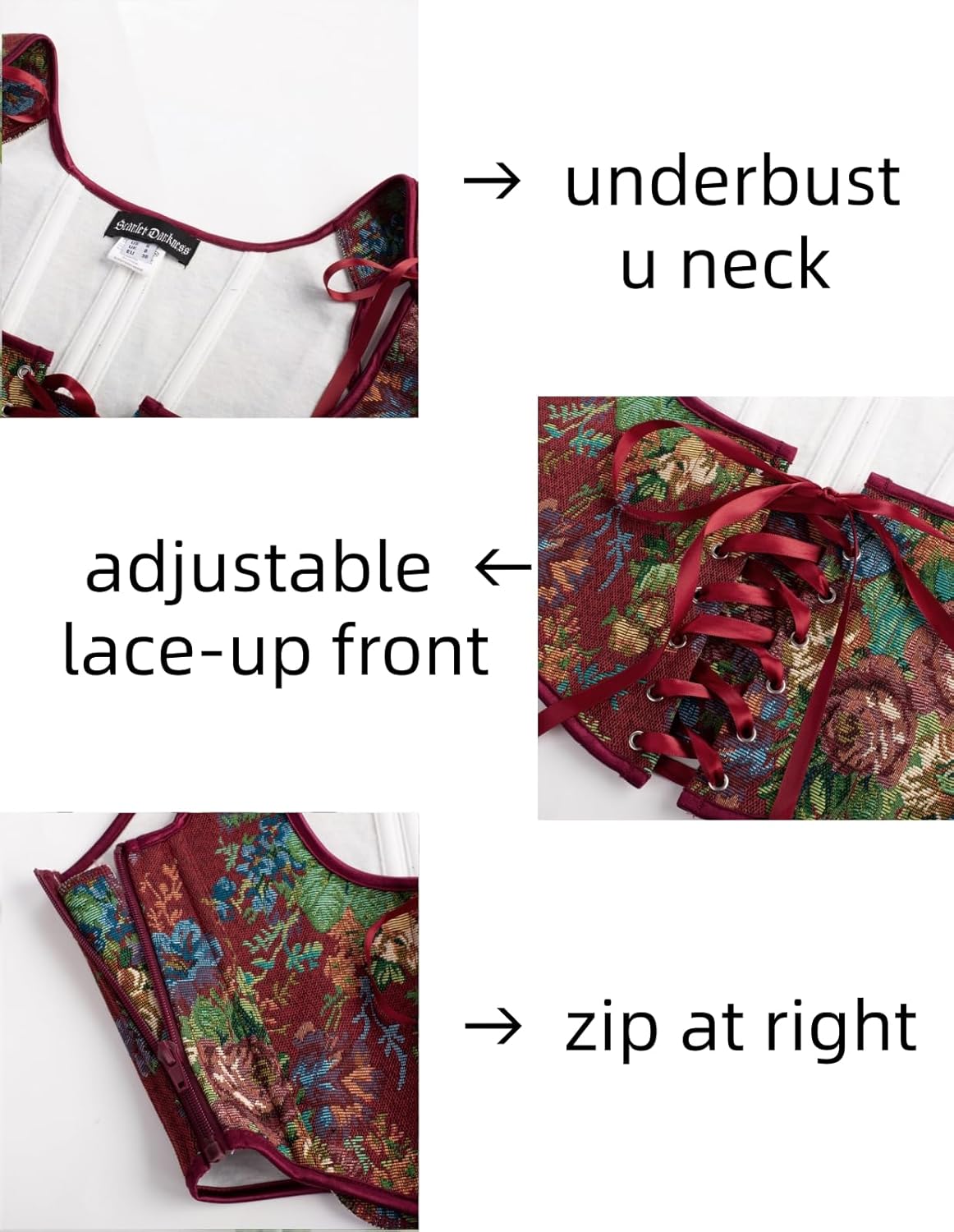 Scarlet Darkness Women's Underbust Corset Top Renaissance Medieval Lace-up Boned Fairycore Pirate Corsets - Image 2
