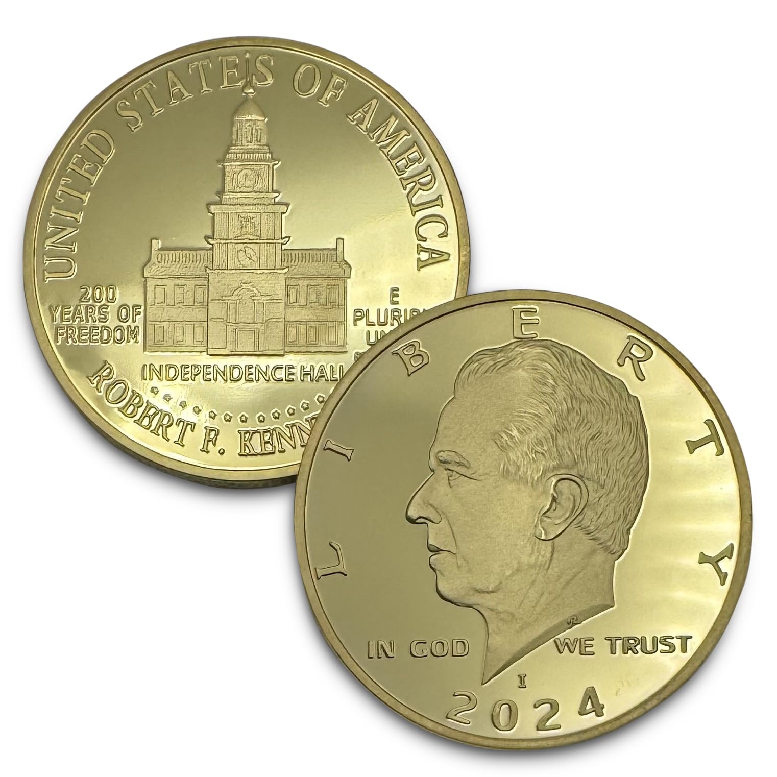 Robert F Kennedy Jr. 2024 Gold Trump Coin 2024, RFK President Coin, JFK Coin Collectors, 24kt Gold Plated, 38mm x 2mm in Protective case with Certificate of Authenticity