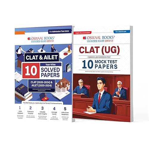 Oswaal CLAT &amp; AILET 10 Years' Solved Papers + 10 Mock Test Papers (Set of 2 books) | For 2025 Exam