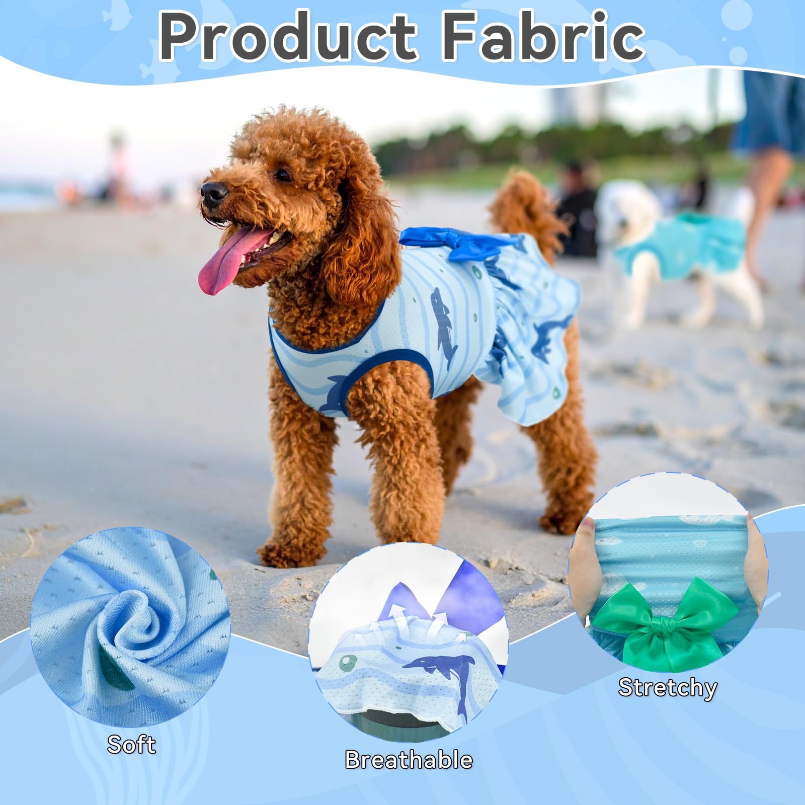 Vehomy 2-Pack Dog Summer Dress Breathable Puppy Cat Dresses with Bowknot Pet Summer Cool Outfits Skirts with Sea Fish Dolphin Patterns for Small Medium Dogs S