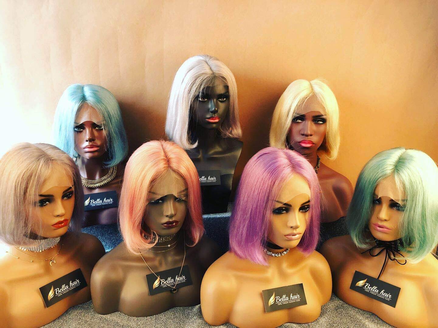 Bella Hair Blonde Full Lace Short Bob Wigs Human Hair Sleek Straight 180% Density Glueless Remy Virgin Bob Wig for Women (#613 12inch)