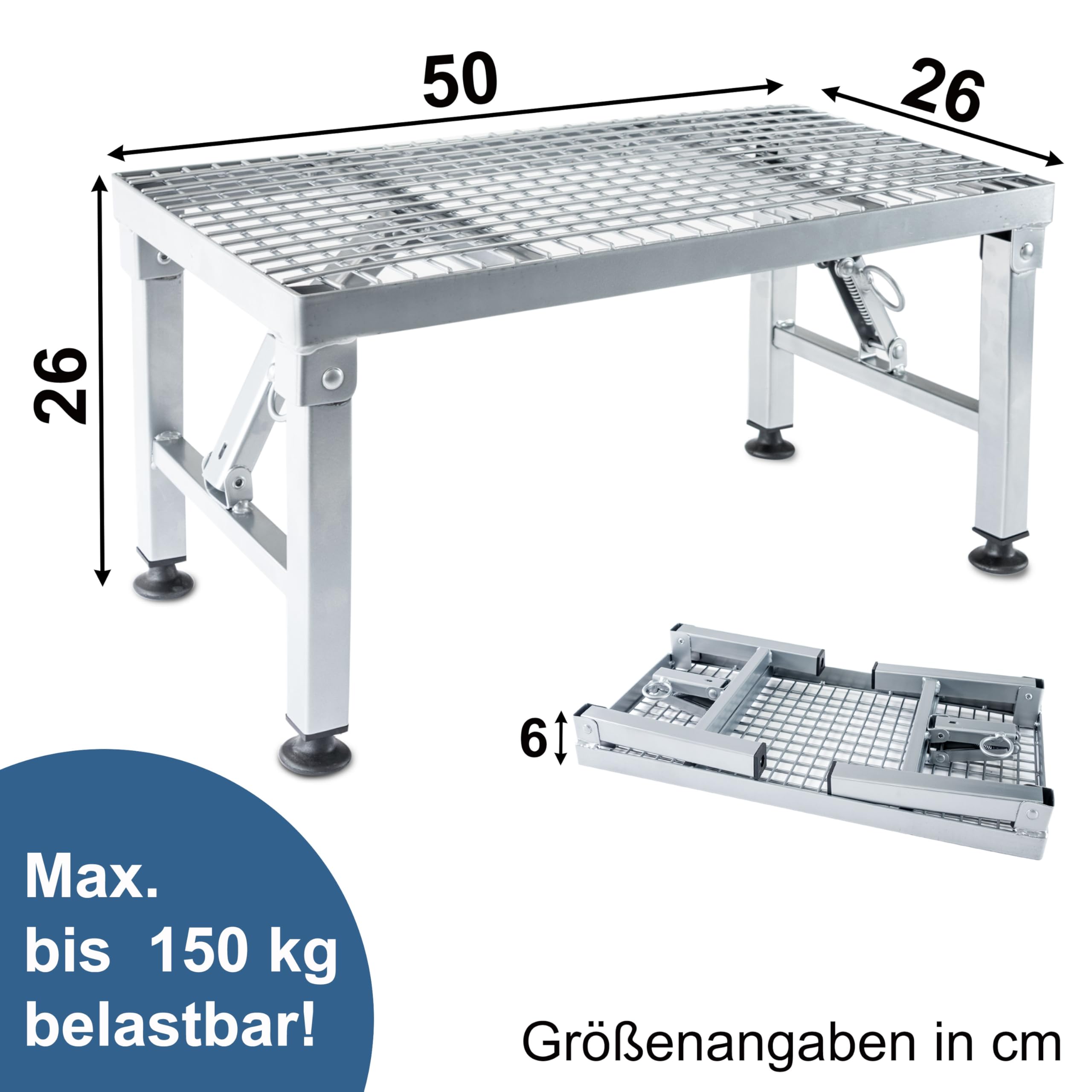Wohnwagen Wohnmobil Trittstufe Klappbar Anti-Rutsch Gitterrost 1 Stufig Einstieg Tritthilfe Trittleiter Tritthocker Stabil Tritt Stufe Hocker Camping Metall für Caravan Senioren Kinder Faltbar