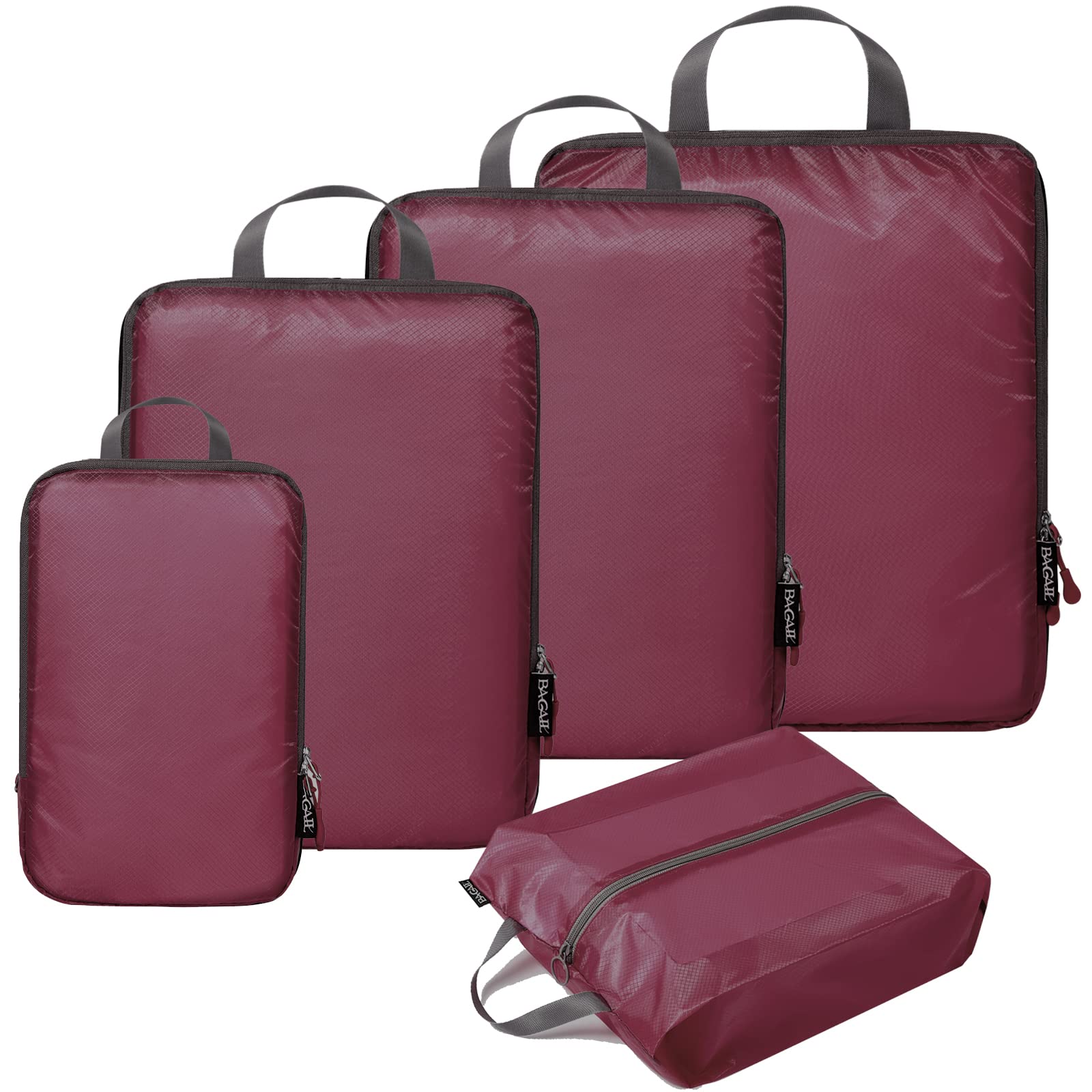 BAGAIL 5 Set Ultralight Compression Packing Cubes Travel Accessories Expandable Packing Organizers(Burgundy)
