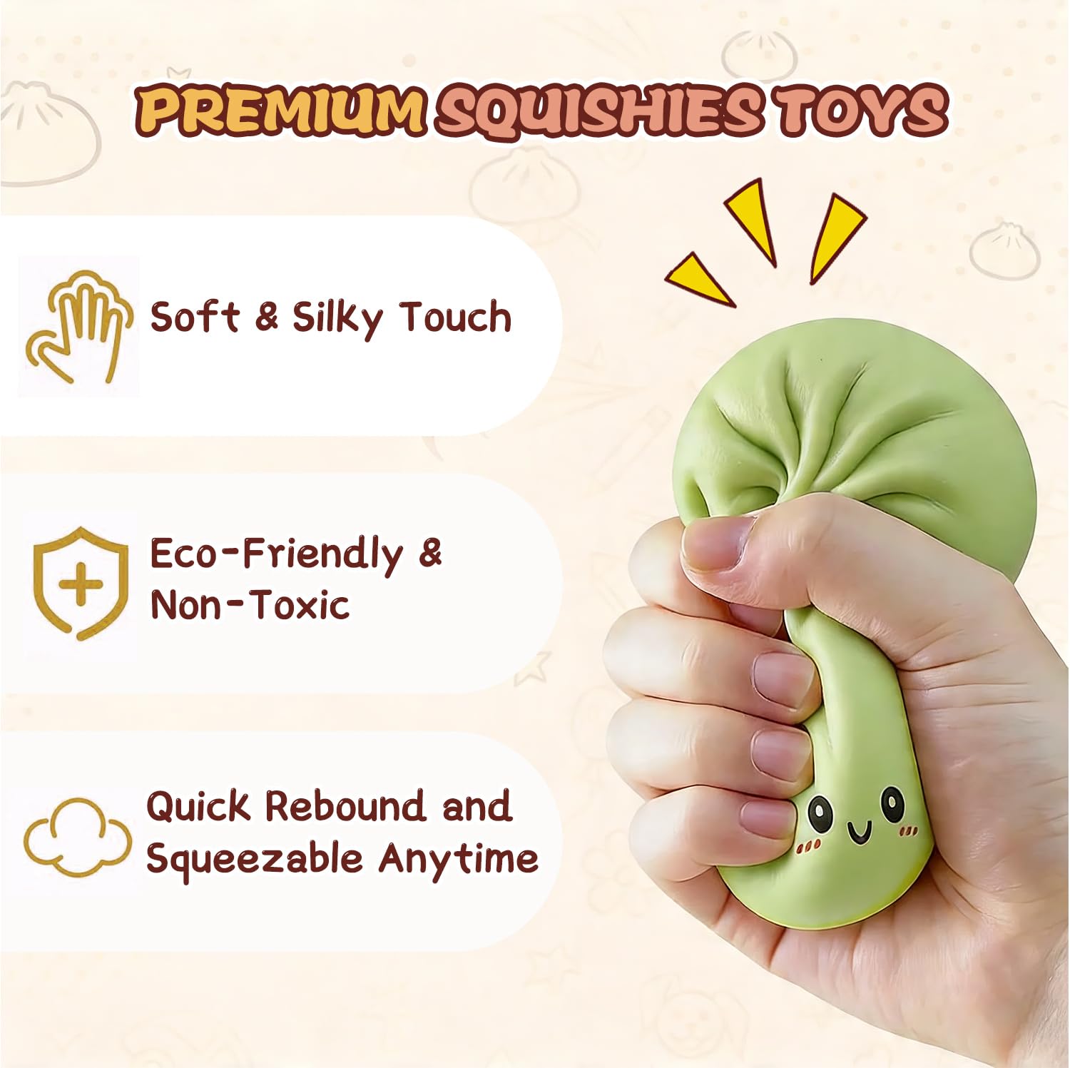 2PC Dumpling Squishy, Dumpling Squishies Fidget Sensory Toys, Colorful Dumplings Stress Balls for Anxiety Relief, Bao Bun Squishy for Kids Adults Presents — view 5