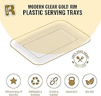 Vista 4 de Paquete de 3 bandejas de plástico para servir para fiestas, bandeja dorada de 8 x 11 pulgadas, bandejas de postre resistentes para alimentos