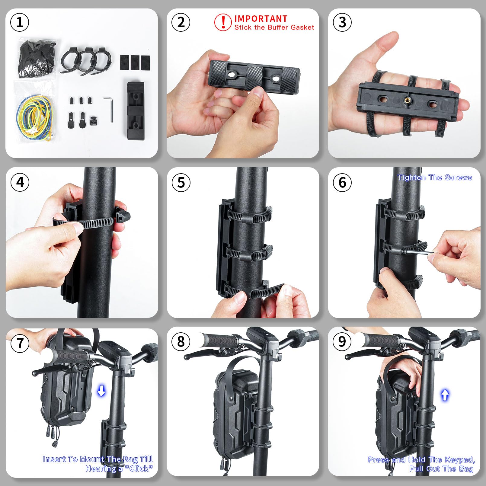3L Große Kapazität E Scooter Tasche für Roller, Schnellverschluss Roller Tasche, Wasserdicht Front Tube Bag mit Eva Hard Sell, Lenkertasche Escooter für Xiaomi Mijia Sedway Ninebot