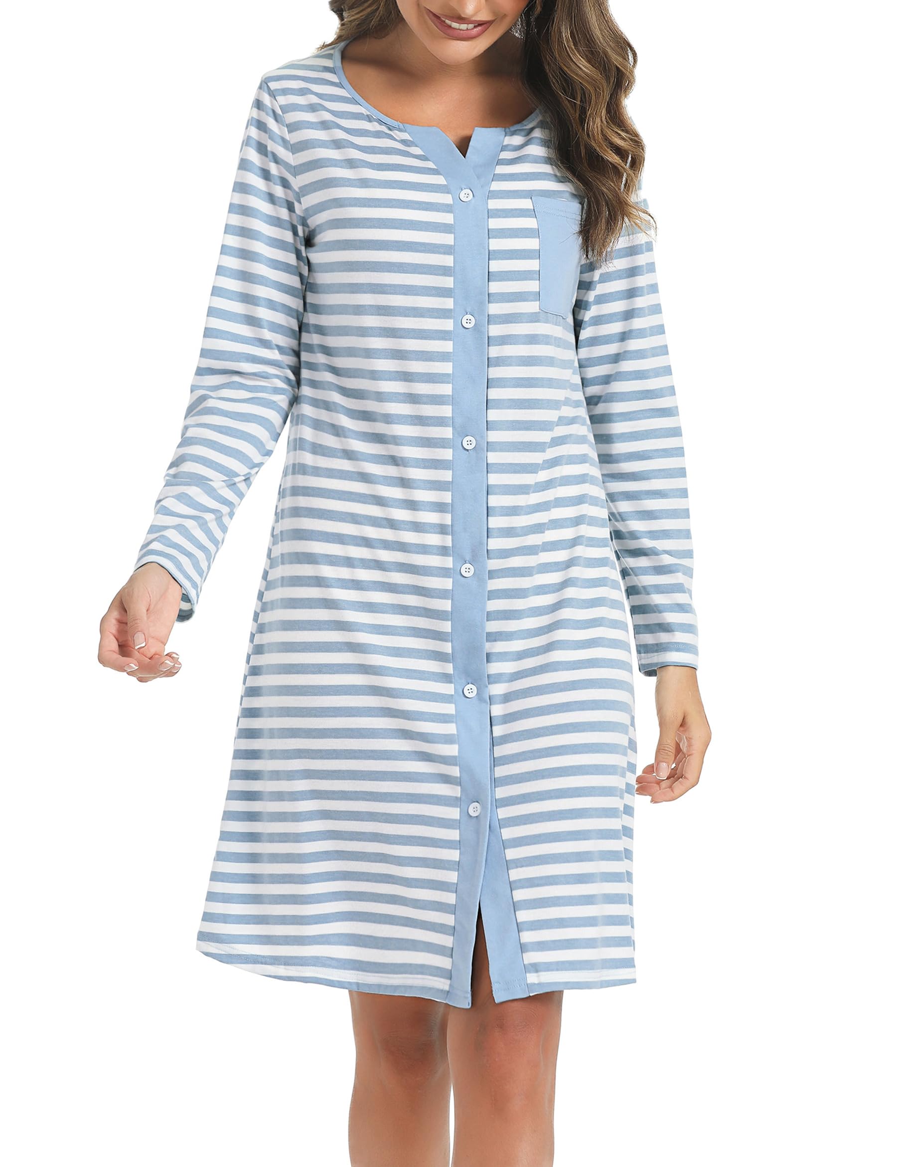 Marvmys Camicia Notte Donna Cotone Corta Cardigan con Scollo V e Bottoni Donna Adatto Leggero e Confortevole per Il Parto Ospedaliero Quotidiano per L'Allattamento al Seno