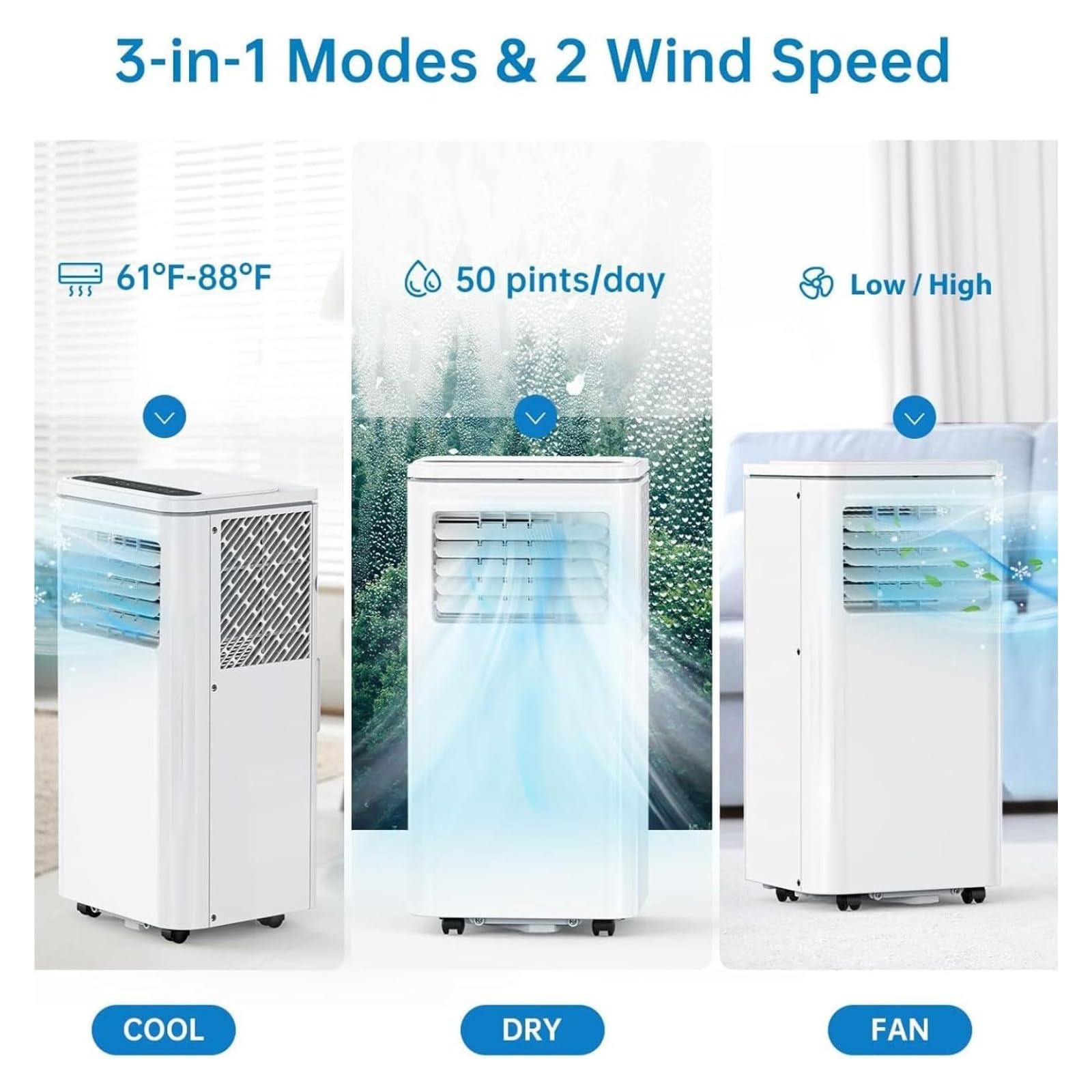 condizionatore, 7000 BTU, telecomando e timer, modalità sospensione, kit finestra, nessuna necessità di parete(Style 3)
