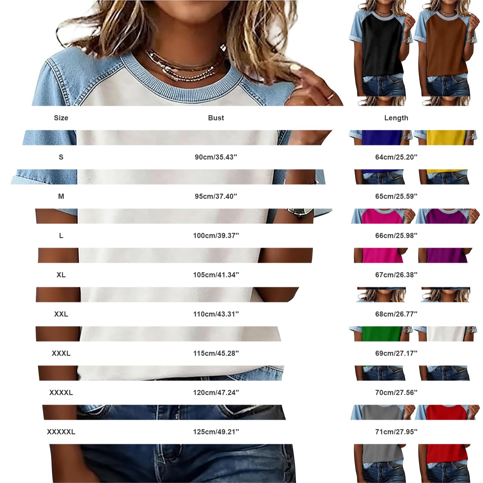 Maglietta da donna raglan, girocollo, maniche corte, ampia, basic
