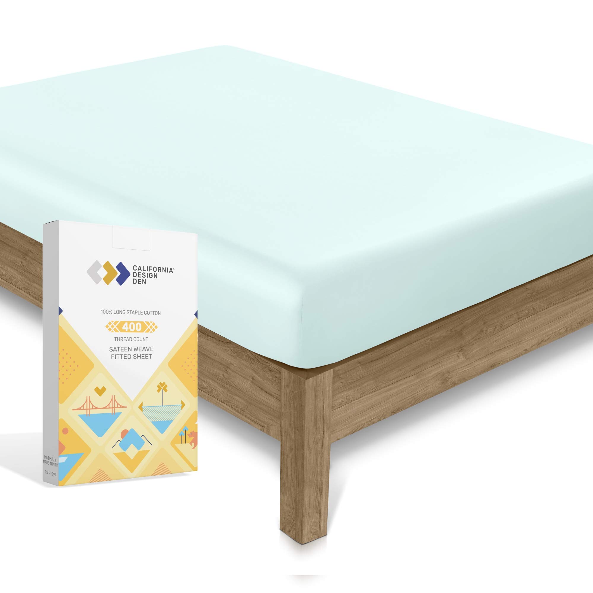California Design Den 400 Thread Count 100% Cotton 1 Fitted Sheet Only, Sea Foam King Size Sheet, Long - Staple Combed Pure Natural Cotton Sheet, Soft & Silky Sateen Weave