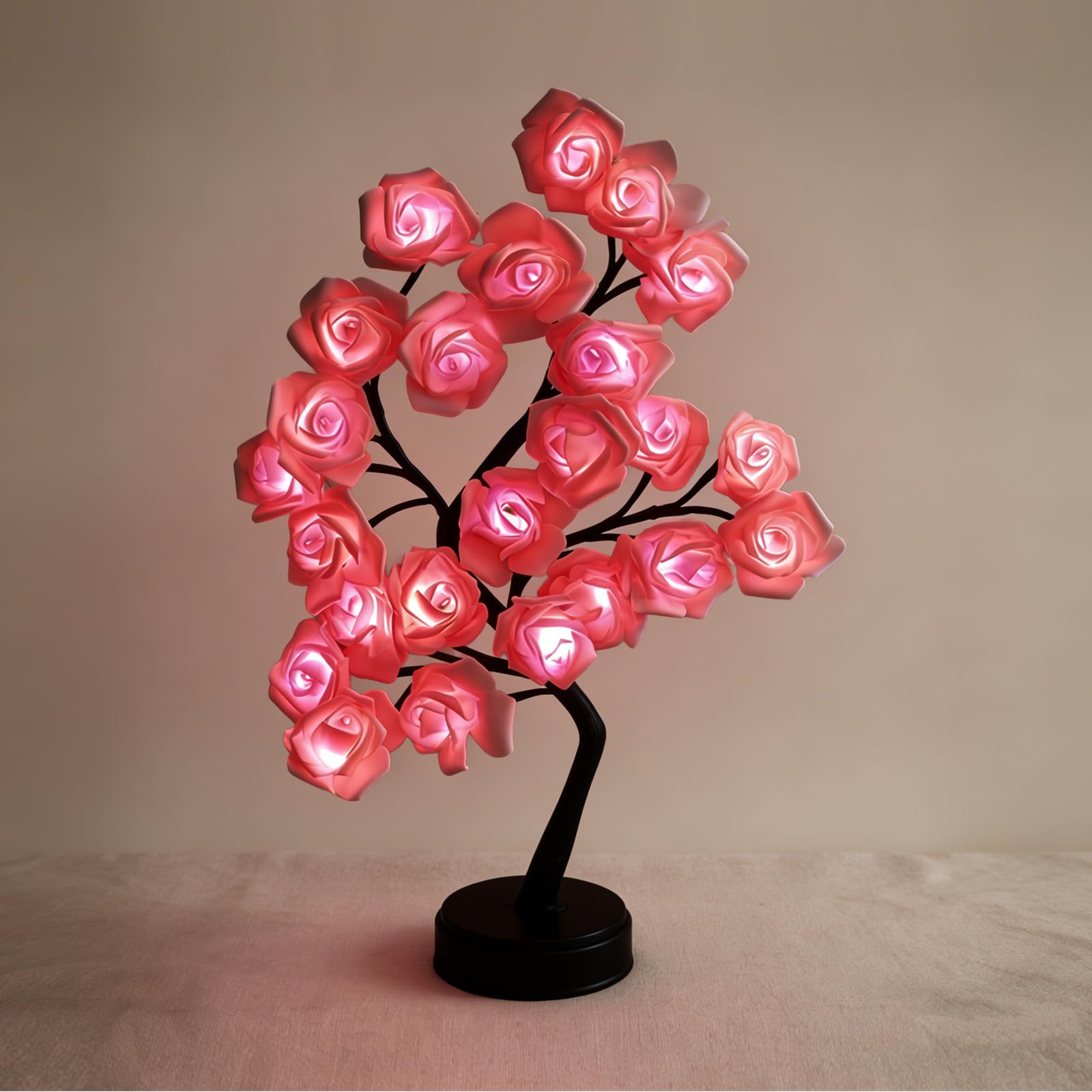 ANBET 24 LEDs Rose Flower Tree Lamp, LED Rose Tree Table Lamp, Cute Fairy Light up Flower for Mother's Day Home Bedroom Valentines Christmas Day Easter Wedding Party Decor-Pink