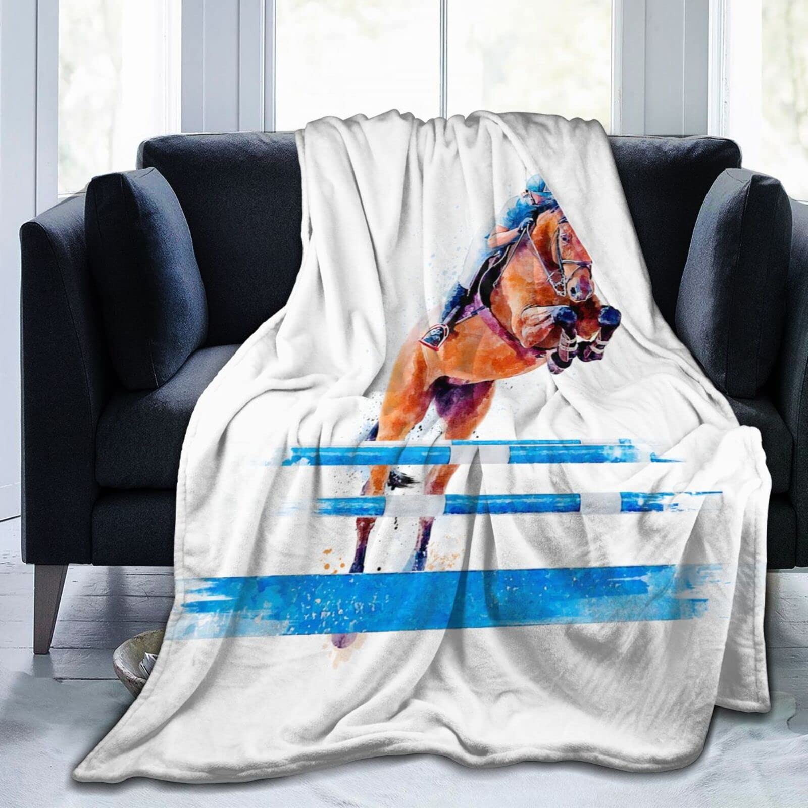 Lsjuee Funny Horse Throw Blanket Soft Cozy Lightweight Blankets Cute Animal Horses Flannel Blanket for Sofa Couch Bed Office 80"X60"