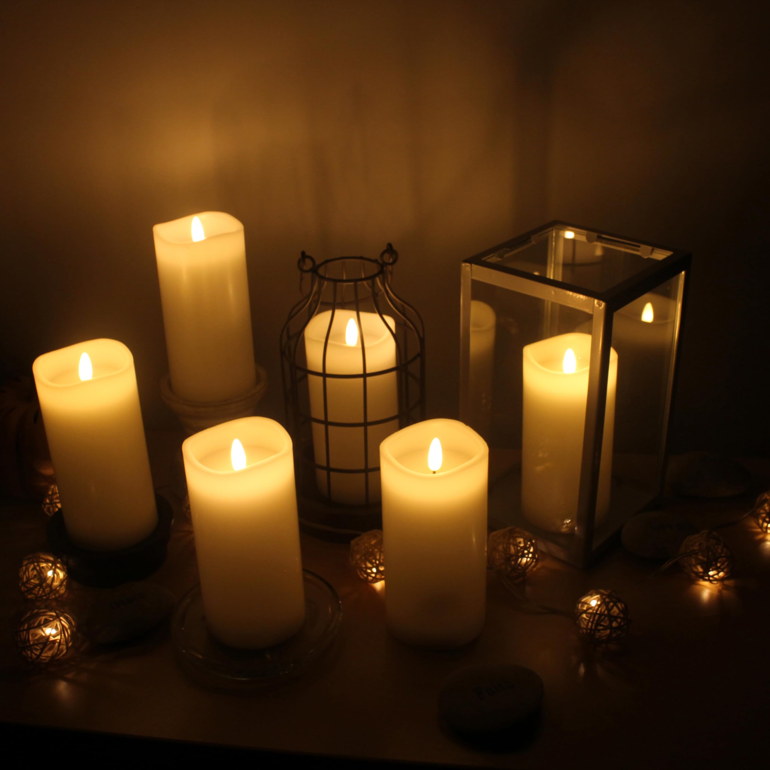 Stonebriar Paquete de 6 velas LED sin llama de cera real de 3 x 6 con control remoto y temporizador