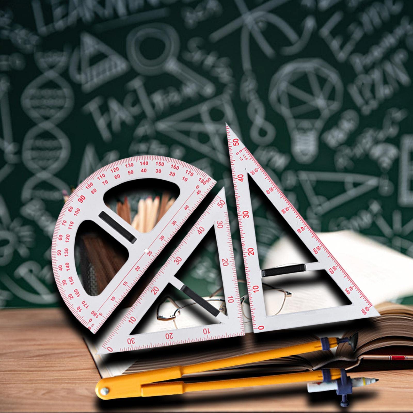 kowaku Messwerkzeug, Mathe-Set mit abnehmbarem Griff, große Zahlen-Set-Zeichnung für an der Tafel im Klassenzimmer, Vierteiliges Set