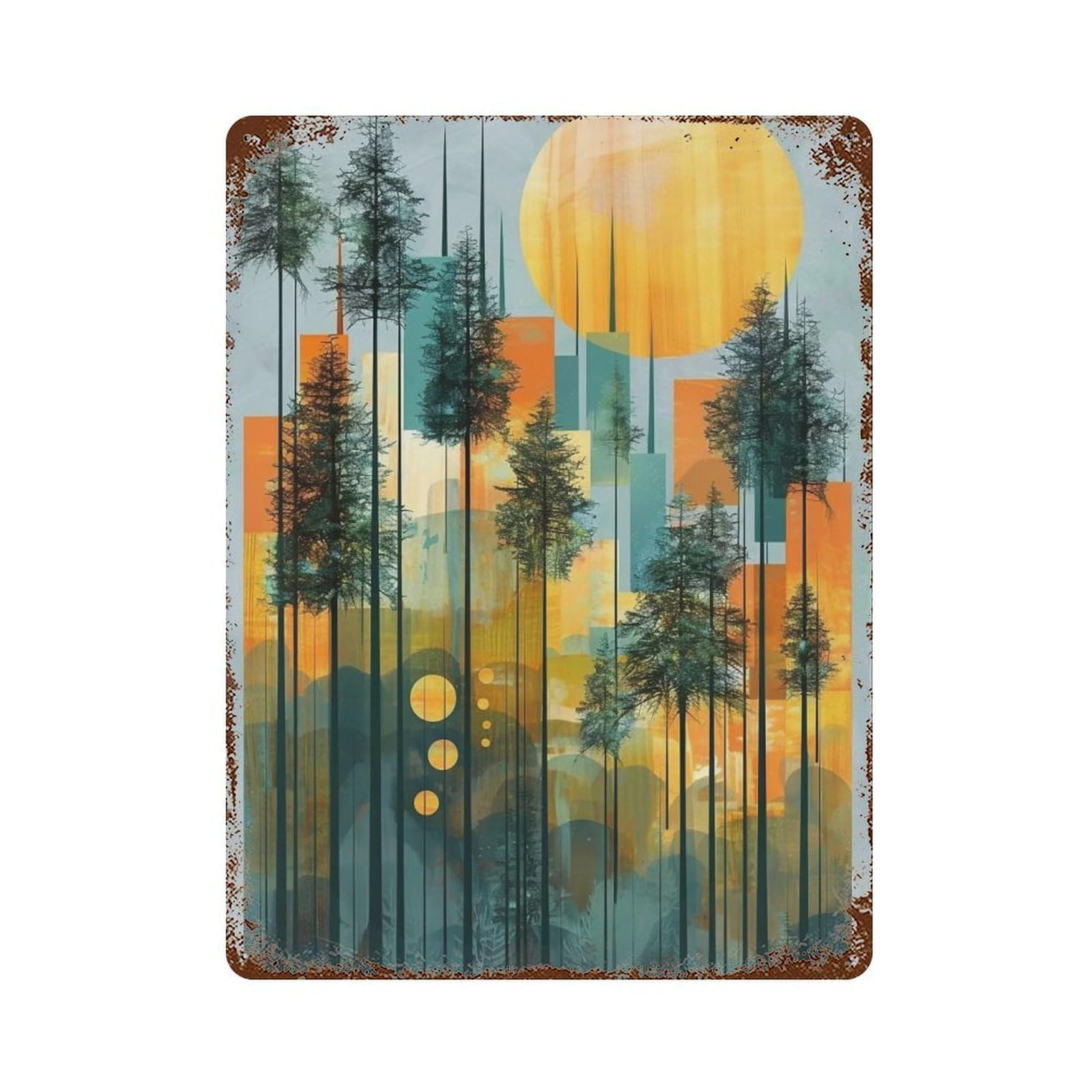 WUJHGRSG Layered Forest Sunset 01 Wall Art Retro Iron Vintage Metal Tin Sign Poster Modern Decor for Home Cofffee Club Bar Shop Style 40x30cm
