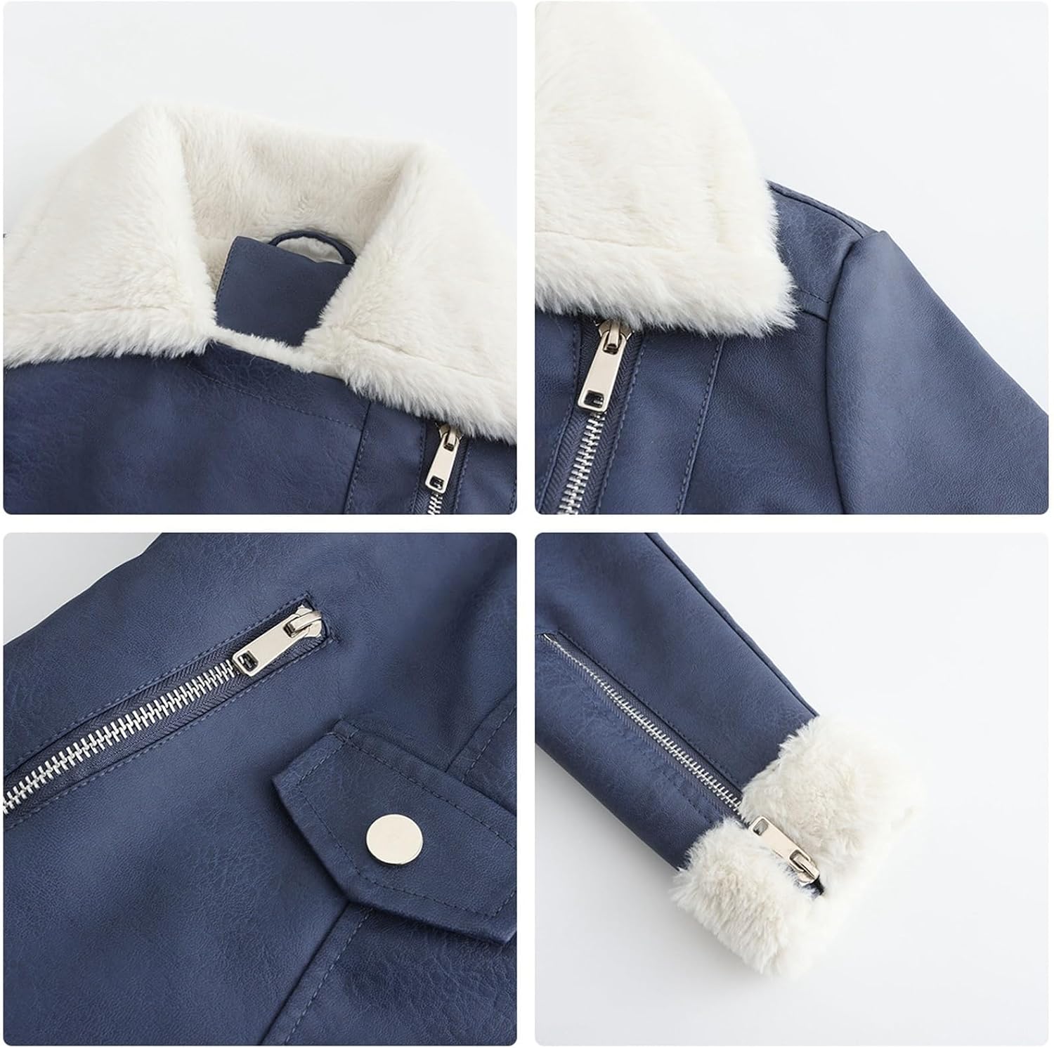 Women Leather Jacket, Faux Fur Moto Jacket, Thicken Fleece Lined Winter Shearling Fluffy Coat, Cropped Bomber Jacket