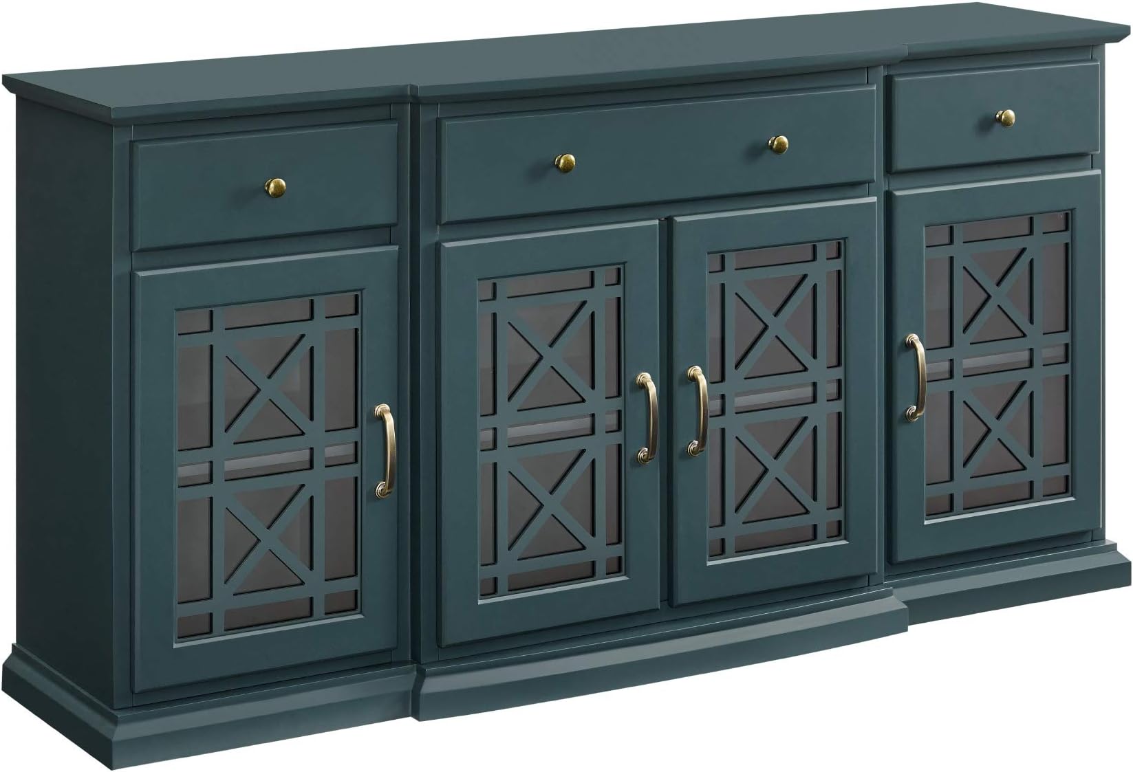 Modern Wood Glass Door Buffet Sideboard Living Room Entryway Serving Storage Cabinet Doors Dining Room Console, 60 Inch, Dark Teal