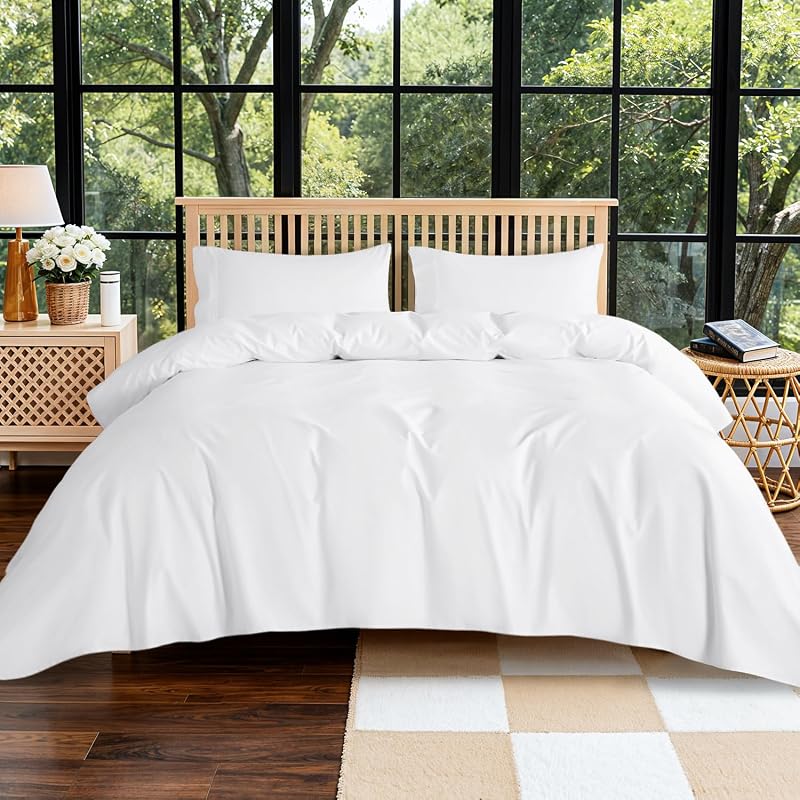 SONORO KATE 800 Series 100% Egyptian Cotton Queen Sheet Set,Sateen Weave | Naturally Cooling,Soft & Breathable,5-Star Hotel Bed sheets,Fits 16" Deep Pocket,Easy Care,4PC,White