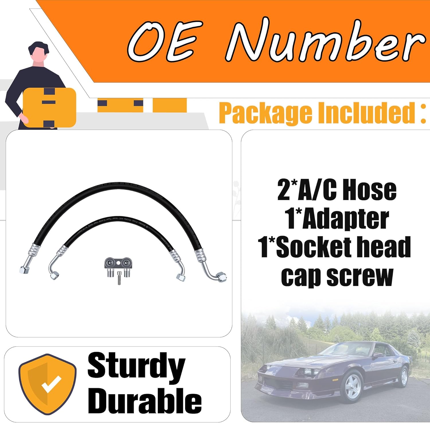 Air Cleaner Intake Hose Tube, Engine Motor Swap A/C Line Kit, 9.2 x 4 inches, Black