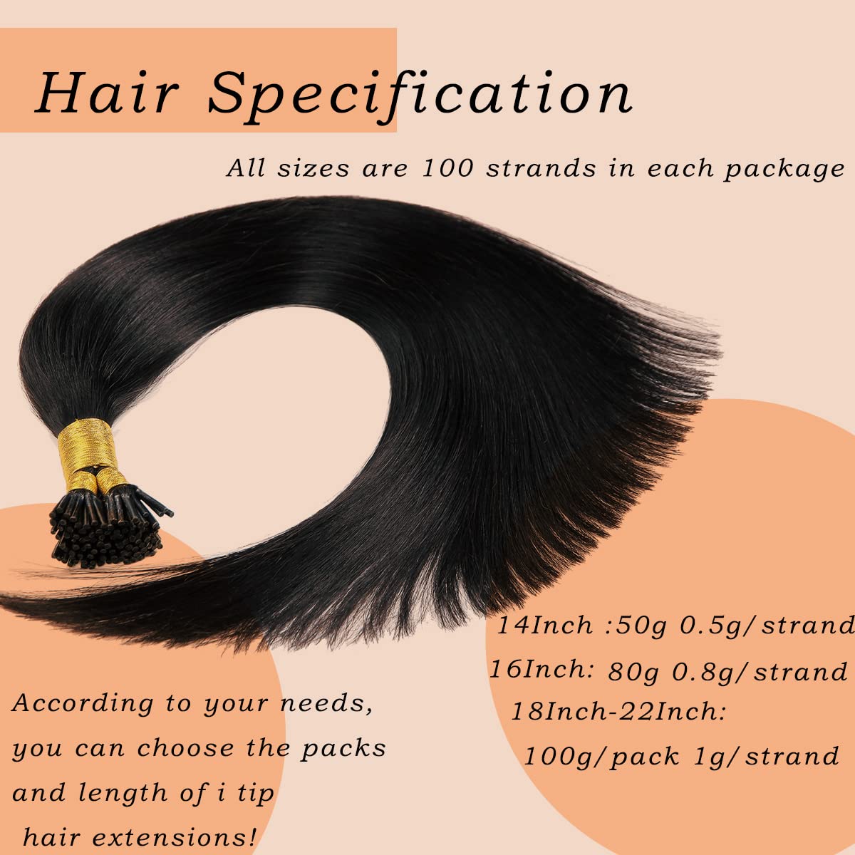 Jiameisi I Tip Hair Extensions Human Hair 14 inch Itip Human Hair Extensions Keratin Real Human Hair Extensions for Women Fit Any Scene #1 Dark Black 50g Styling Dyeing Straightened Cold Fusion
