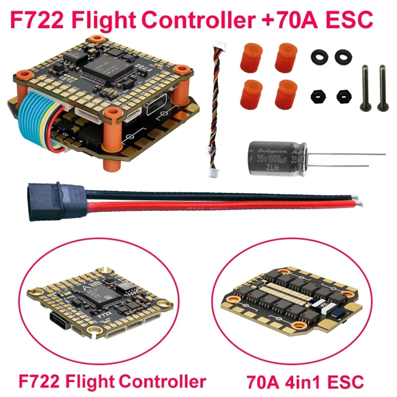 Compatibile con DAKEFPV F722 60A Stack Flight Controller con BLHELI_S 60A 4in1 ESC for droni FPV(Only 8S 60A)