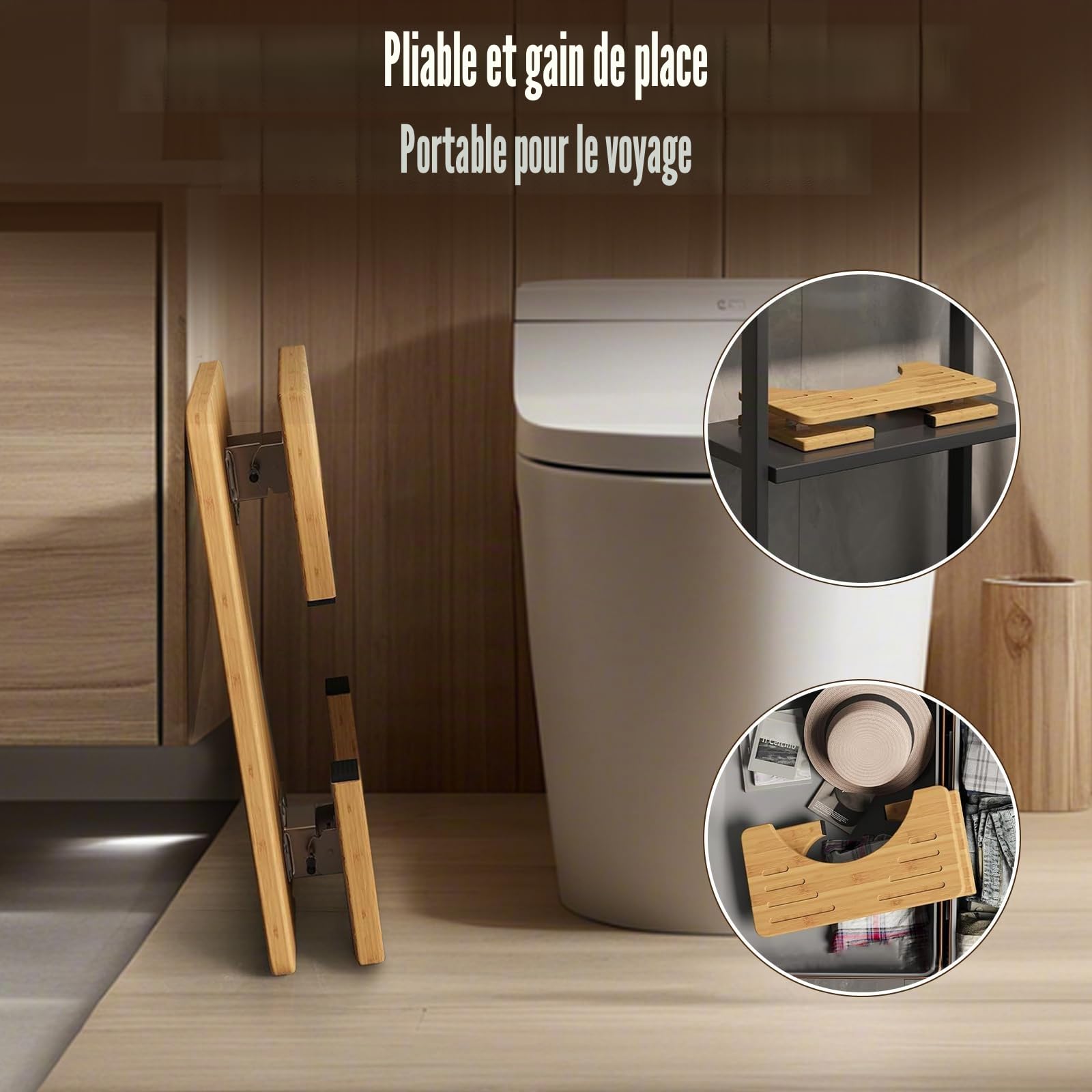 Tabouret de Toilette en Bambou Pliable Ergonomique - Marche Pied WC Stable Antidérapant Compact et Portable - Aide à Soulager la Constipation et Les Ballonnements - Adultes & Enfants