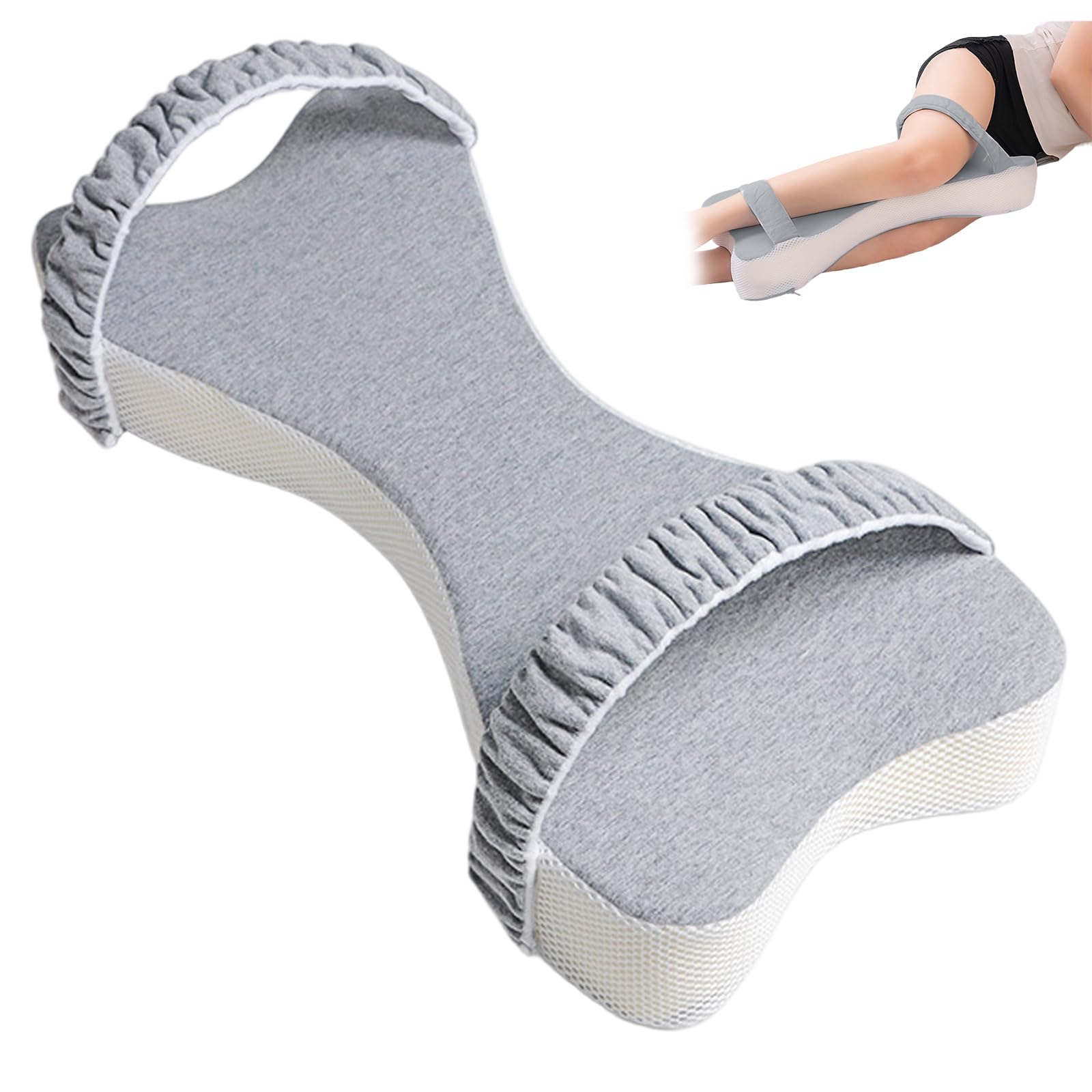 Bemonew Leg Pillow for Side Sleeping, Cozy Memory Foam Leg Alignment Pillow with Strap, 9.1x21x3.1 Sciatica Pain Relief Knee Cushion for Sleeping Resting, Grey