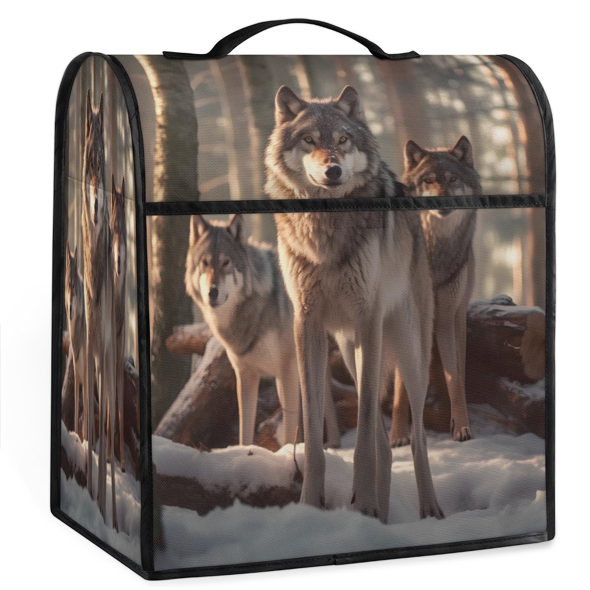 Coffee Maker Cover Winter Animal Wolf Kitchen Appliance Covers Small Appliance Covers Blender Cover Juicer Cover Dust Covers for Kitchen Appliances with Top Handle and Pockets,Washable,C258