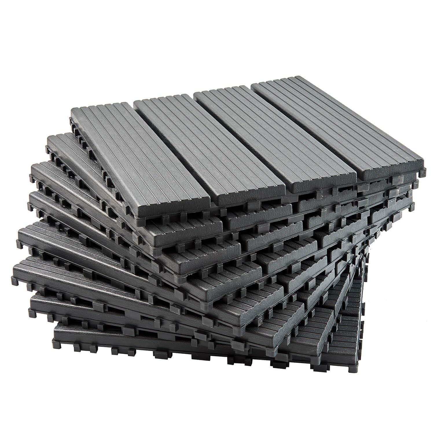 Coopers of Stortford - Pack of 8 Grey Plastic Garden Tiles - Interlocking Outdoor Decking - Weather-Resistant - 30x30cm