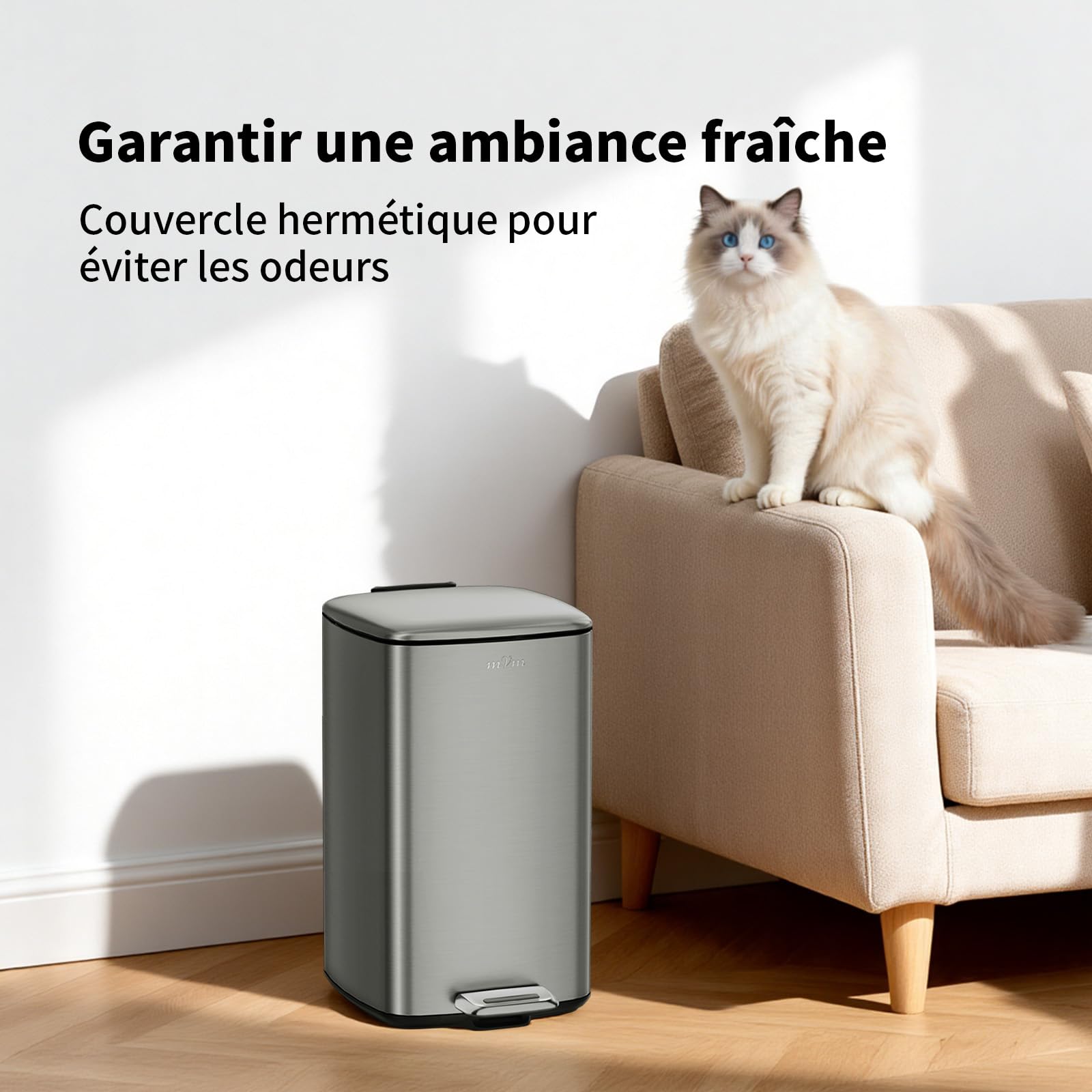 mVm Poubelle de cuisine, 20L avec Seau Intérieur,Poubelle à Pédale en Acier,Fermeture Douce et Maintien en Ouverture,pour cuisine, bureau, dortoir, maison, chambres