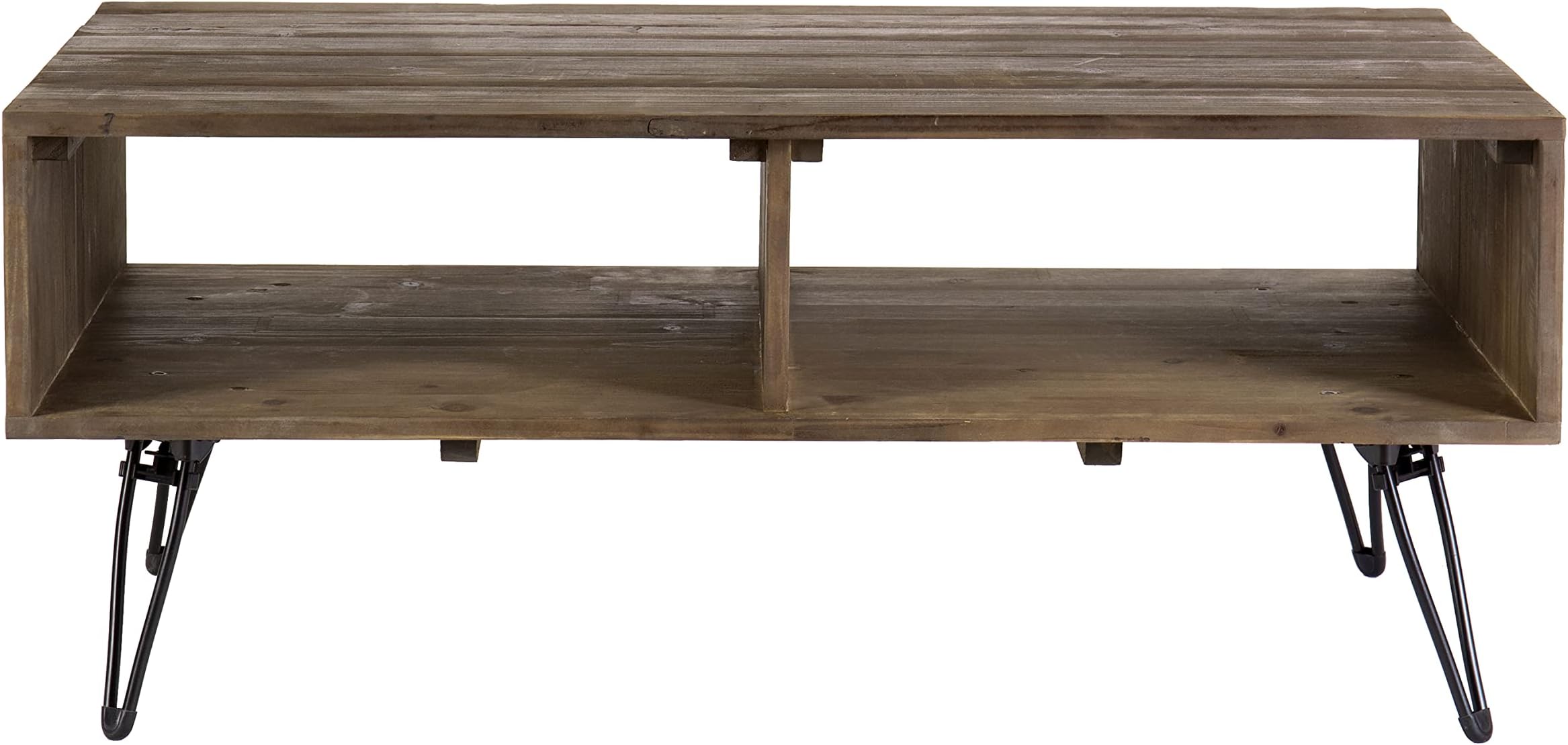 The Urban PortBetsy 42-Inch Reclaimed Wood Rectangle Farmhouse Coffee Table with Storage, Iron Legs