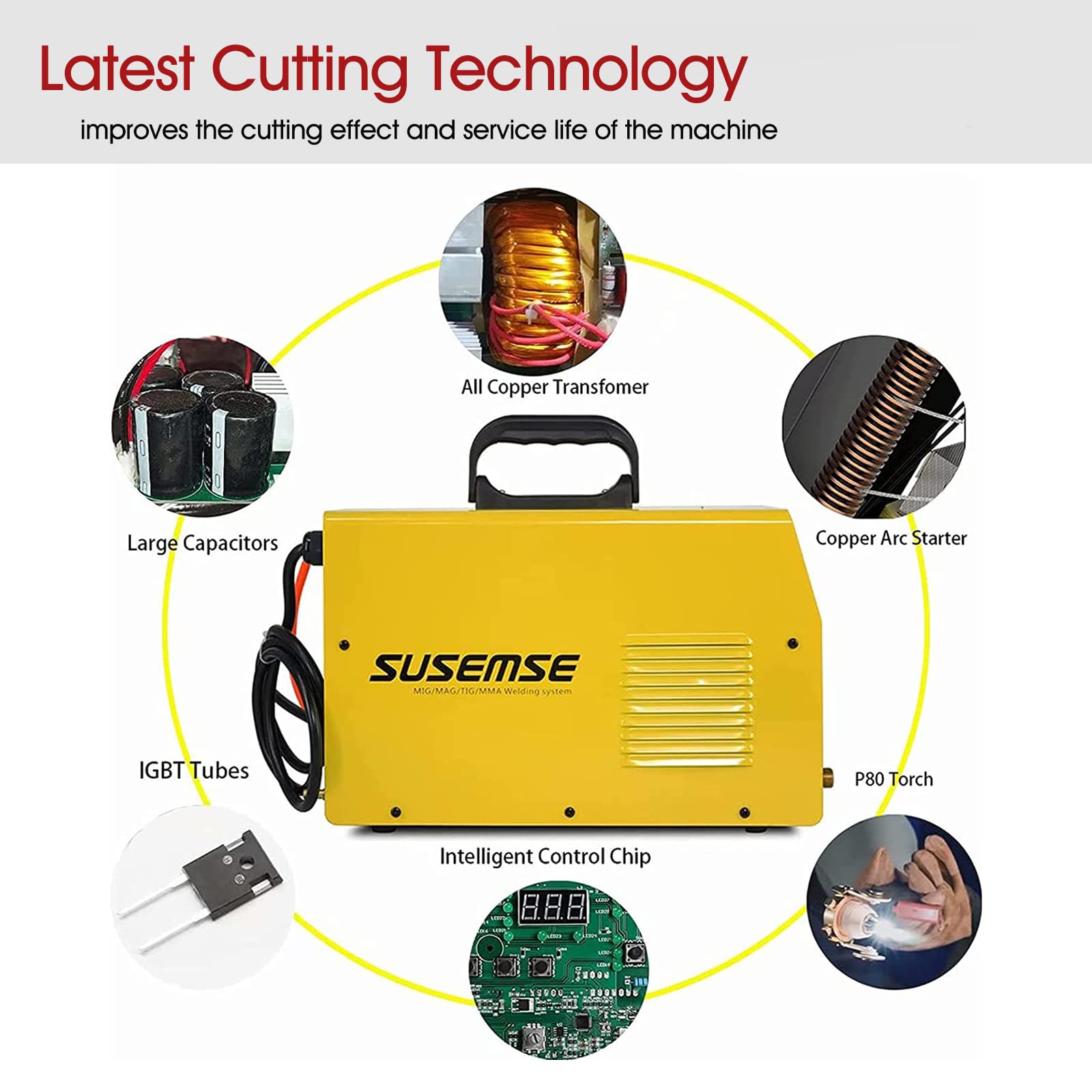 SUSEMSE Przecinarka plazmowa zapłon pilotowy 55 amperów inwerter o wysokiej częstotliwości, przecinarka plazmowa IGBT Inverter Cutter, 230 V, moc cięcia maks. do 14 mm – z palnikiem plazmowym i