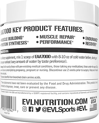 Miniatura 3 de Evlution Nutrition EAA7000 - Polvo antes y después del entrenamiento, suplemento de construcción muscular + recuperación - 0.27 oz de aminoácidos