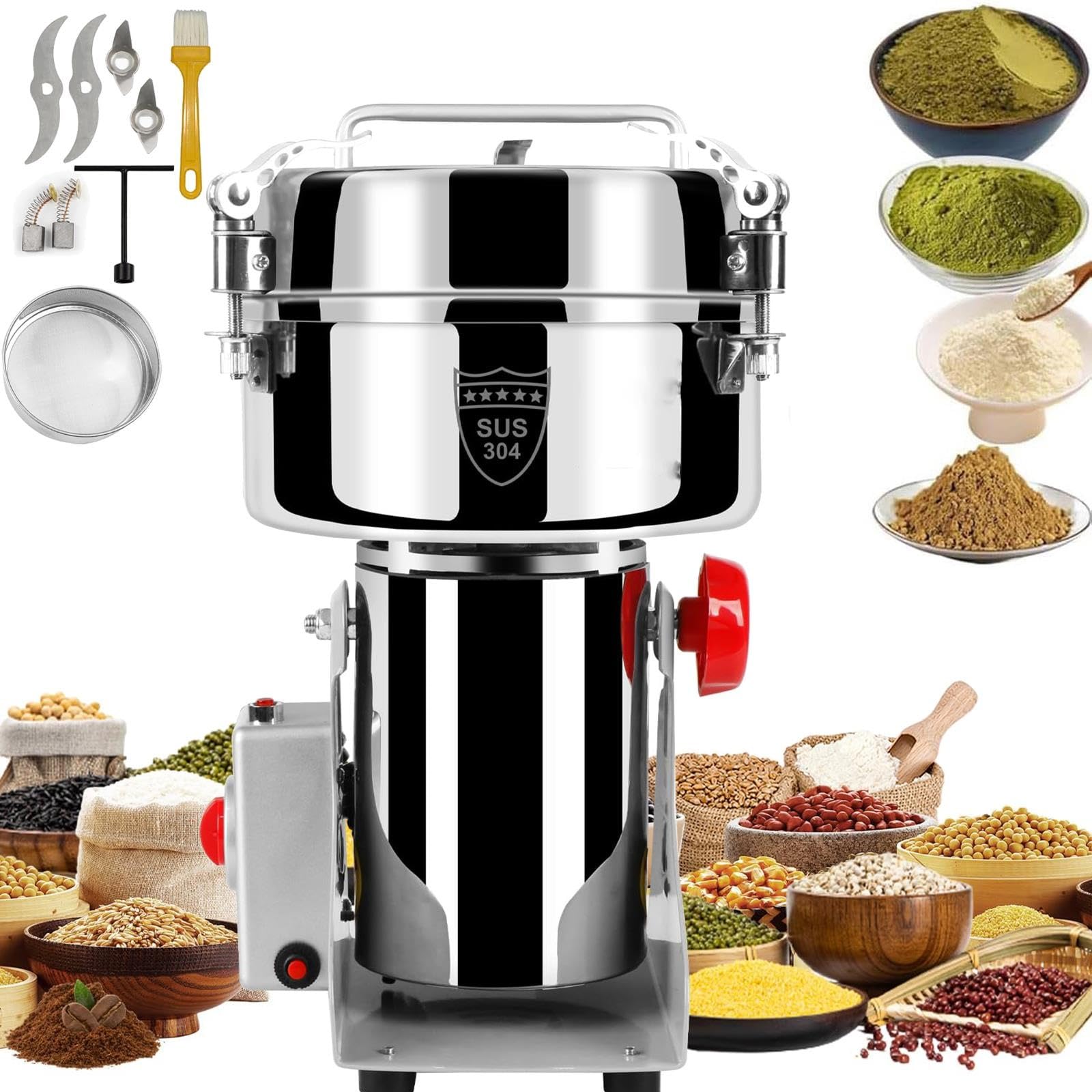 Molinillo Eléctrico de Grano,Temporizador 5 Min | Molinillo de especias pulverizador máquina de acero inoxidable,for especias secas,granos,semillas de café,arroz,maíz(800g)