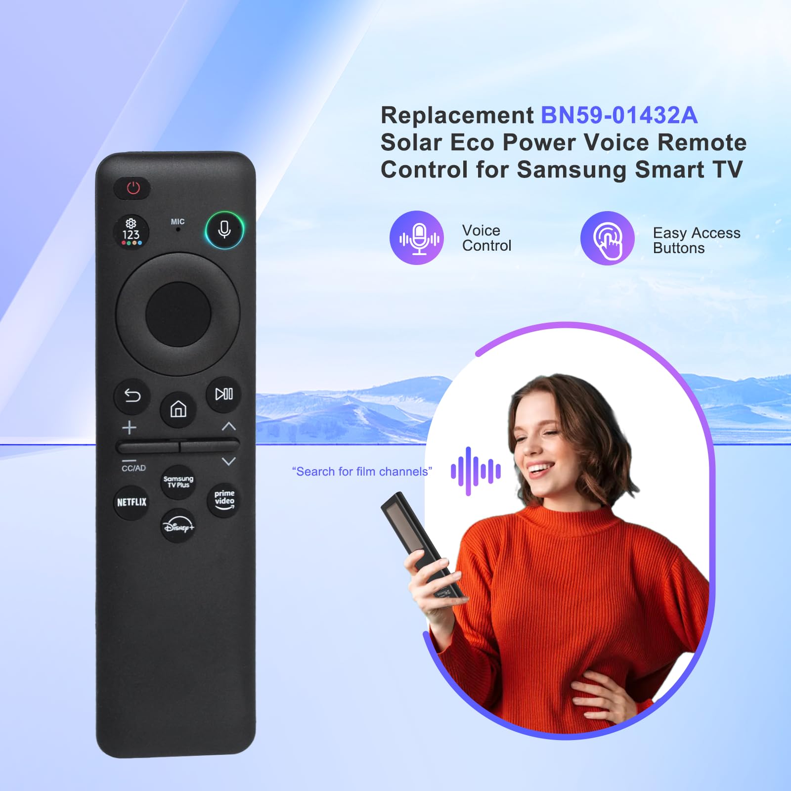 BN59-01432A - Telecomando di ricambio per Smart TV Samsung, con Bluetooth e ricarica di tipo C, per Samsung NEO QLED, Crystal UHD, OLED 4K TV, nero