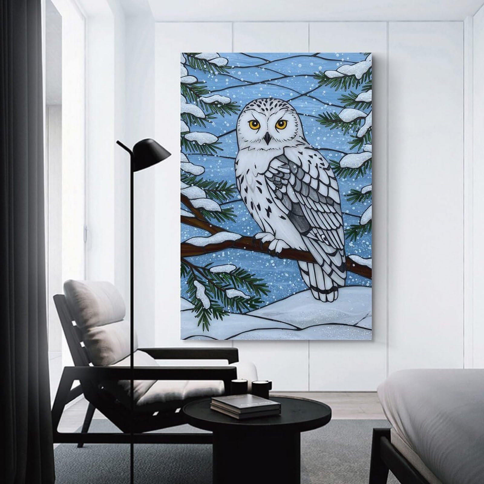 Junmoney Unframe-Style-24 Decorative Wall Artwork Snowy Owl Winter, 20X30inch(50X75cm), For Contemporary Homes, Apartments Or Offices, An Easy Choice For New Home Styling