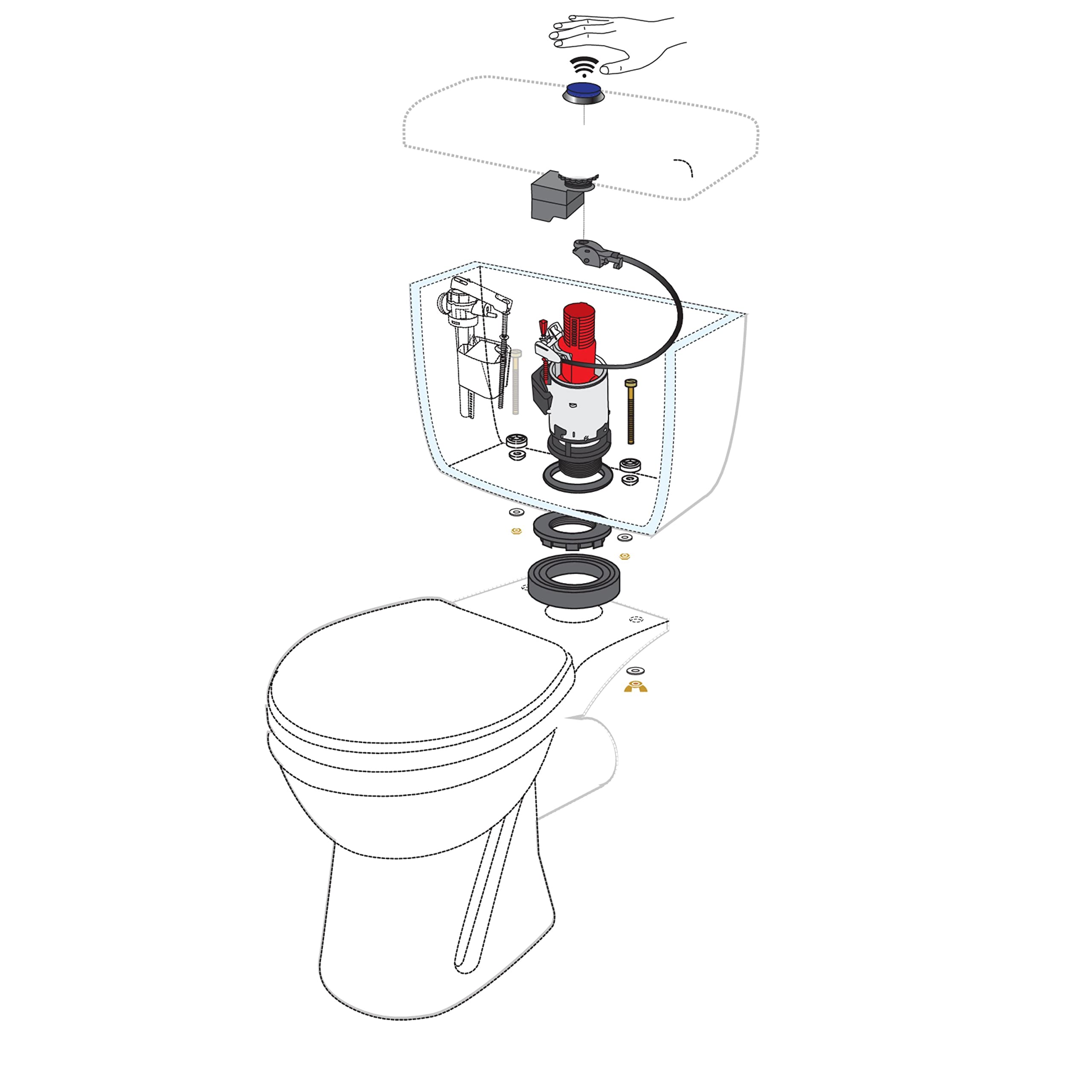 Wirquin 10723882 Mécanisme chasse d'eau wc double chasse avec bouton poussoir à câble Tronic, gris