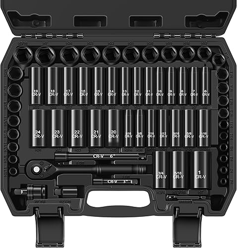 Juego de 64 piezas de llaves de 38 pulgadas, SAE (516"-1") y métricas (0.236 in-0.945 in), profundas y superficiales, llave de trinquete de 72