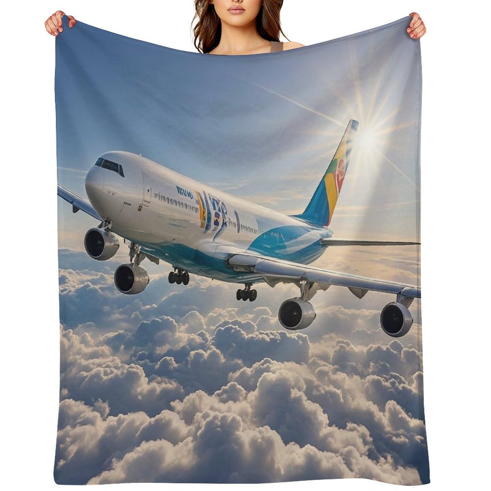 Flannel Airplane Throw Blanket for Couch Super Soft Fuzzy Cozy Flannel Blankets No Shed No Pilling FAnti-Static Winter Bed Blanket Decorative and Giftable Blankets