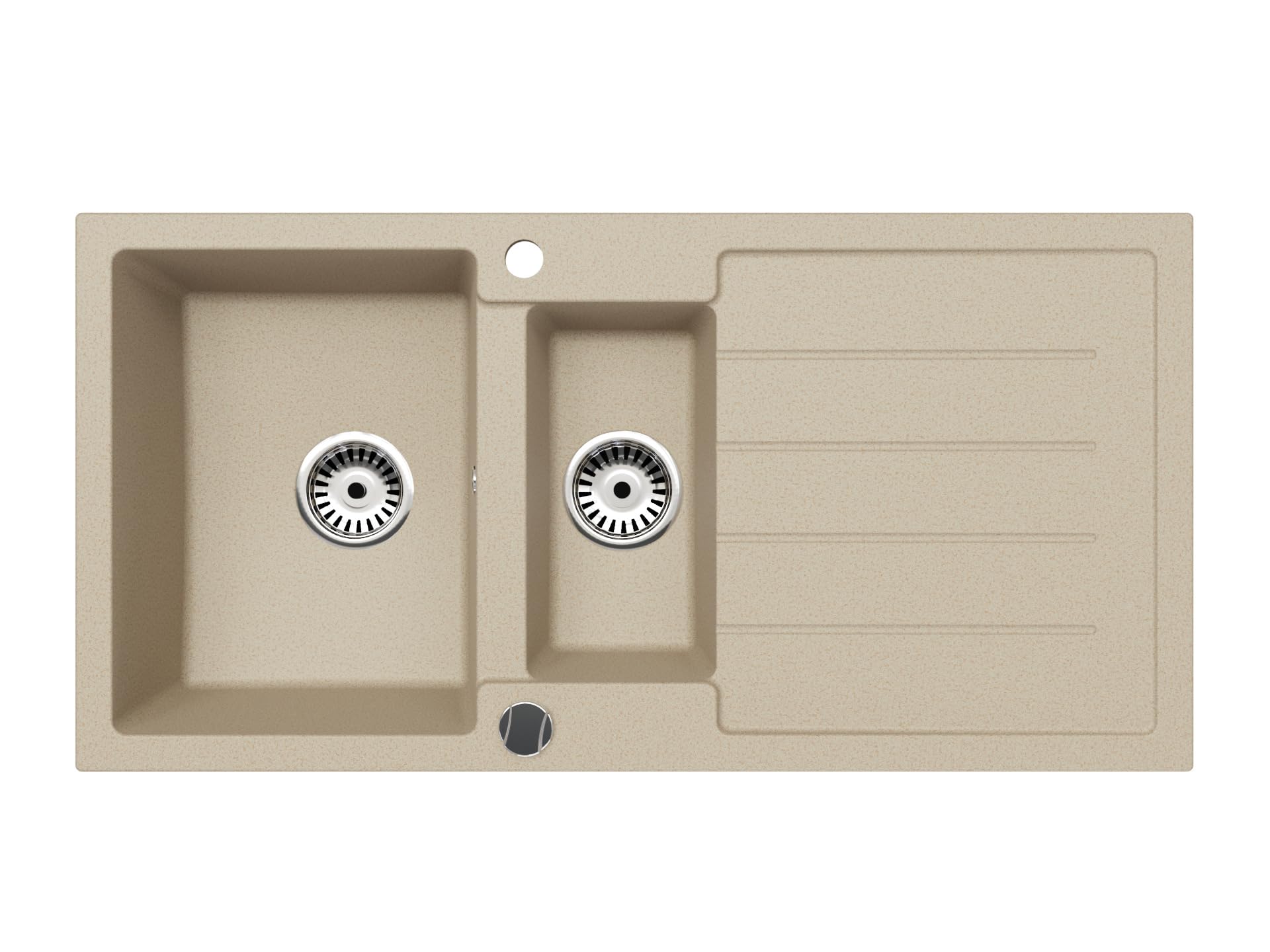 Faizee Home | Spülbecken Beige 100x50 cm aus Granit – Modell Napoli mit 1,5 Becken & Abtropffläche | Beidseitig montierbare Einbauspüle | Küchenspüle inkl. Siphon-Set