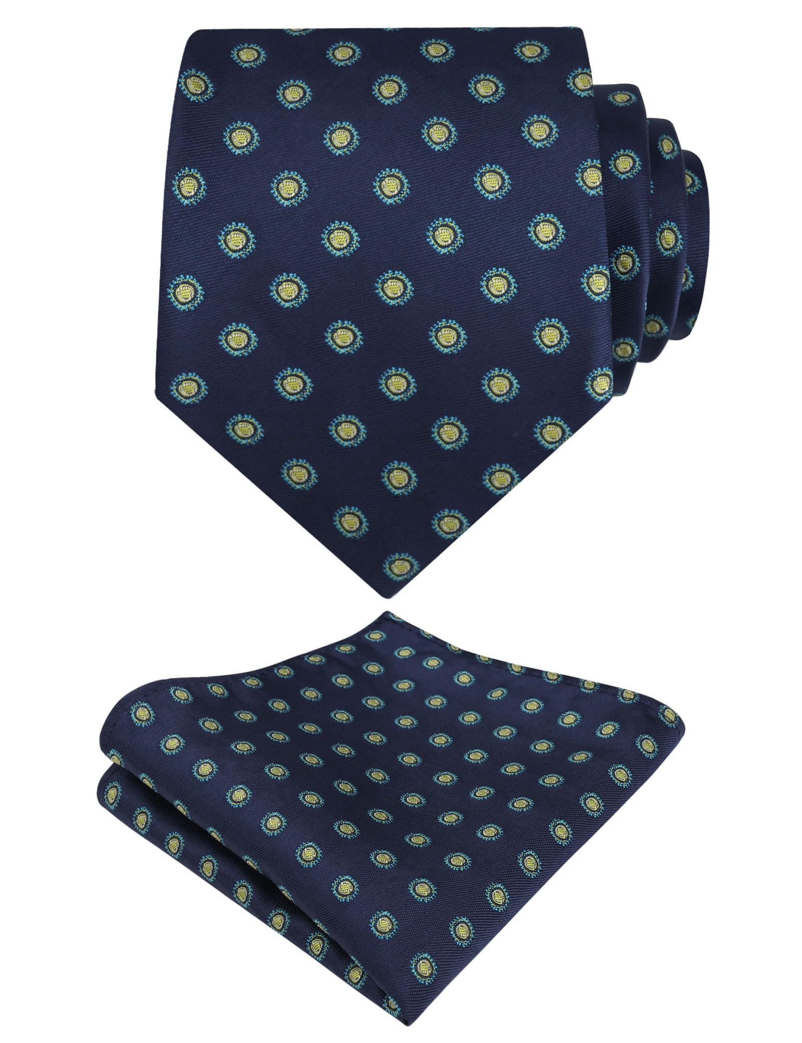 Mens Solid Floral Tie with Handkerchief Necktie Set