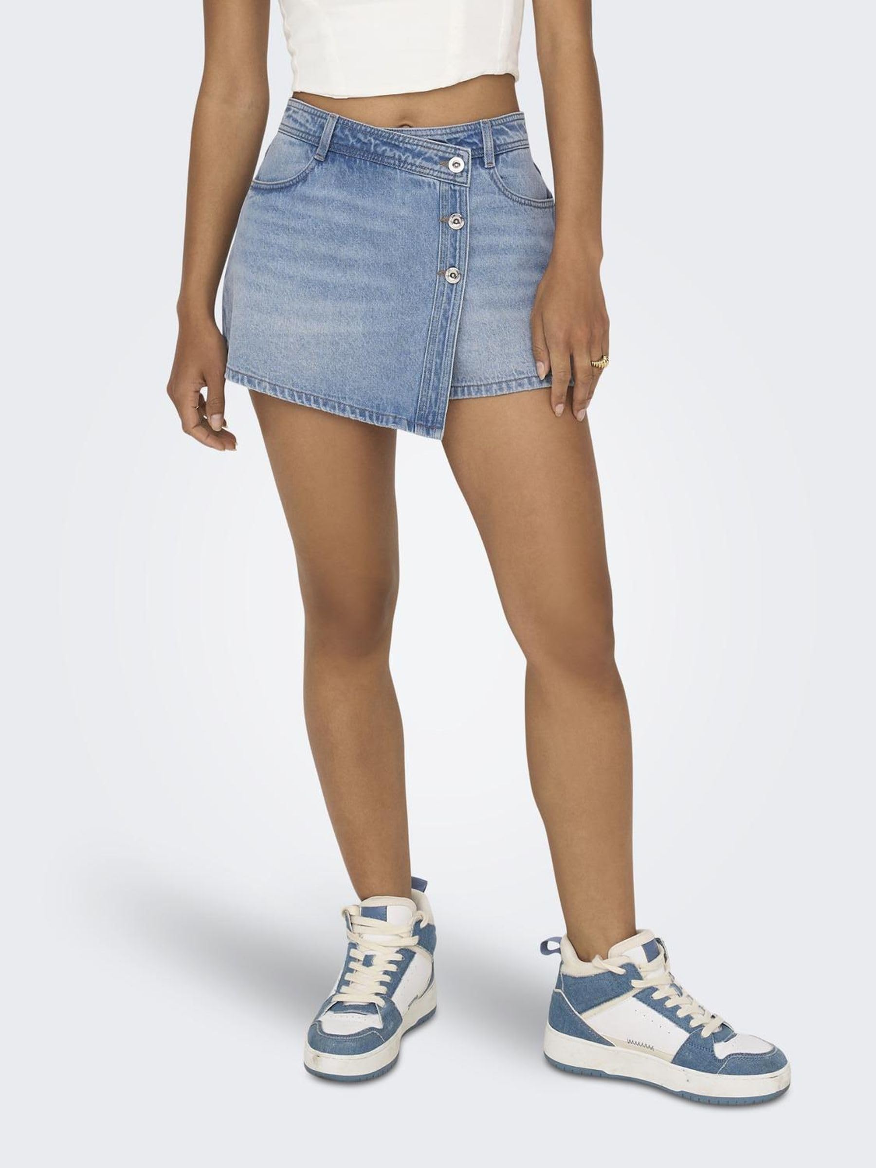 ONLY Onllesly Reg Lb DNM Bj Noos Mini Denim Wrap Skort, Washed Black, S