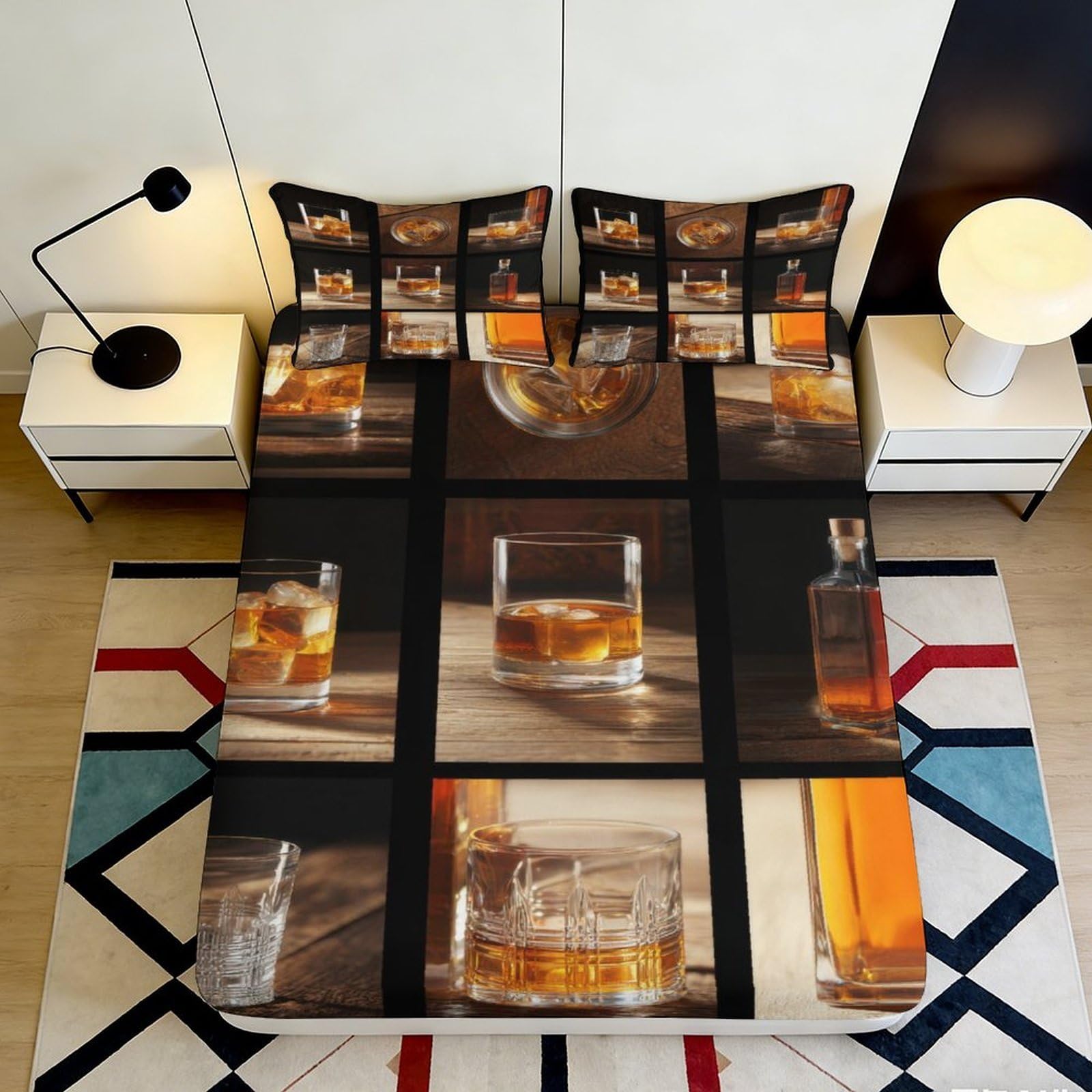 Jqzkxnhpbr Style-6 3D Printed Whiskey Glass Fitted Sheet Microfiber Soft Modern Bar Drink Bed Cover For Bedroom Dorm Mattress Protection Decor 90X200x25cm