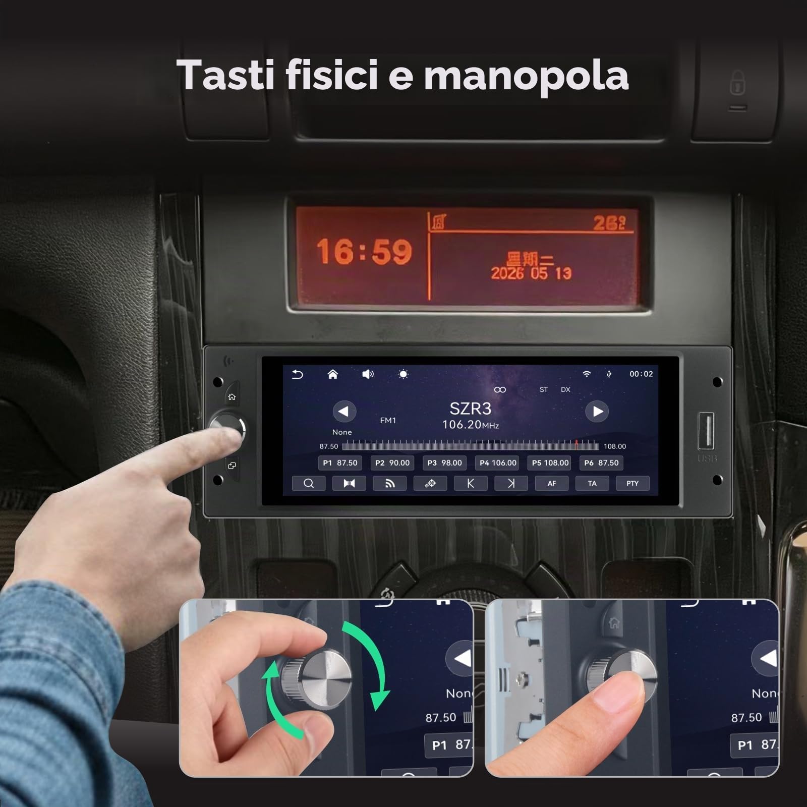 Singolo DIN Autoradio Linux per Peugeot 206 207 308 3008 Citroën C2 C3 C4 Picasso con CarPlay Wireless e Android Auto, avvio in 2 secondi, comandi fisici tramite manopola, installazione Plug Play