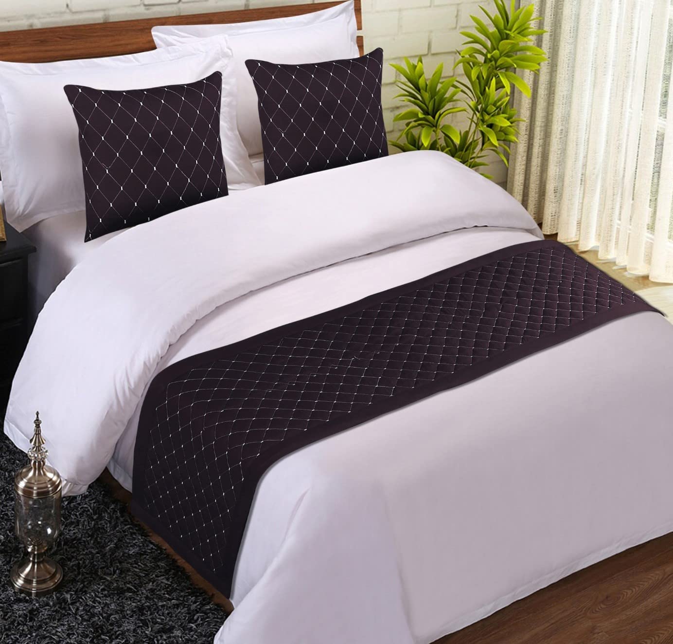 MKS INDIA Coffee and Gold Quilted Bed Runner Scarf with 2 Matching Cushion Covers/Slipcover Mattress Protector/Bed Linen Scarf for Bedrooms, Hotel Rooms, Guest Rooms (18 x 96 inch)-picture-28
